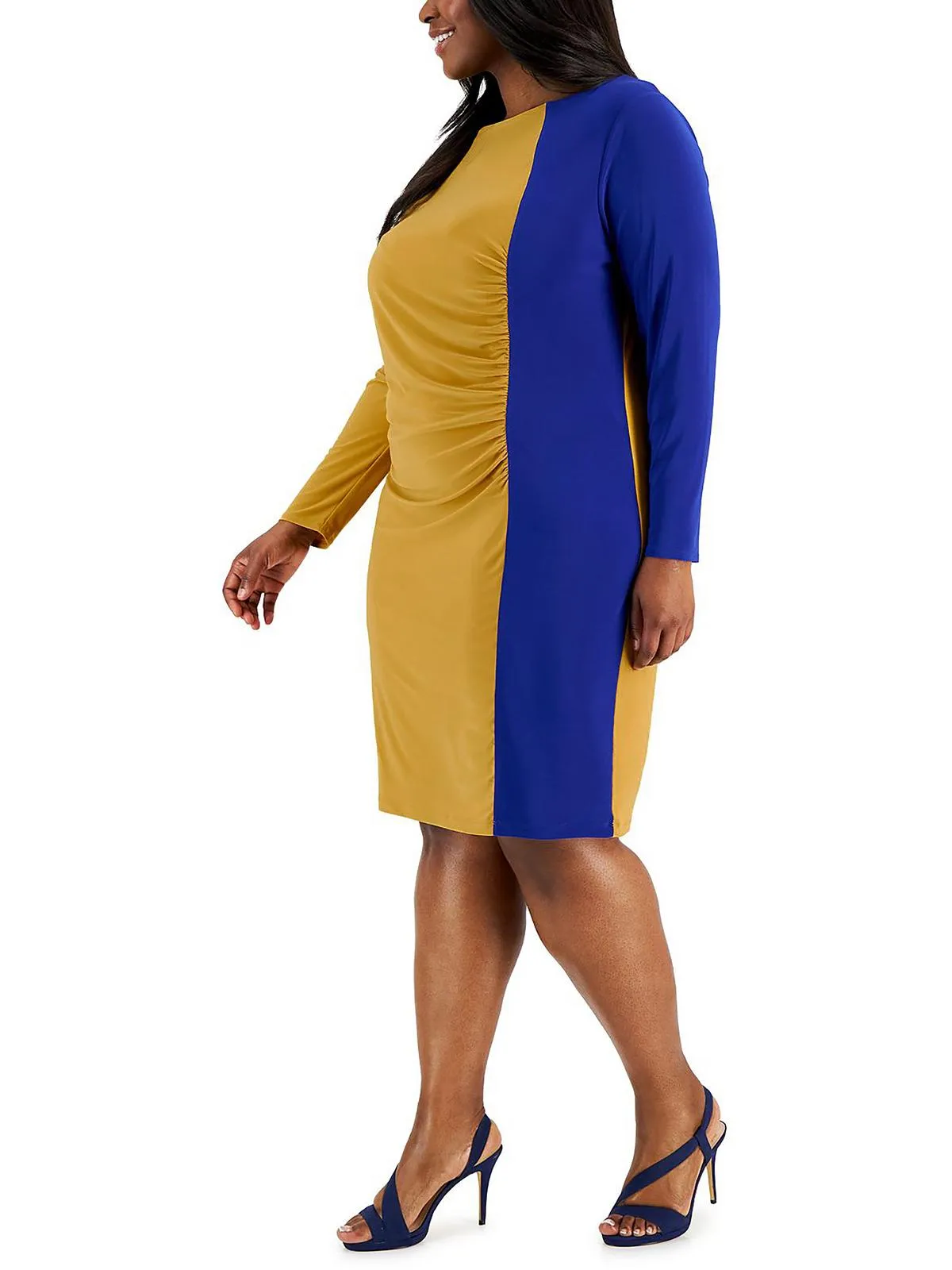 Plus Womens Colorblock Knee Sheath Dress