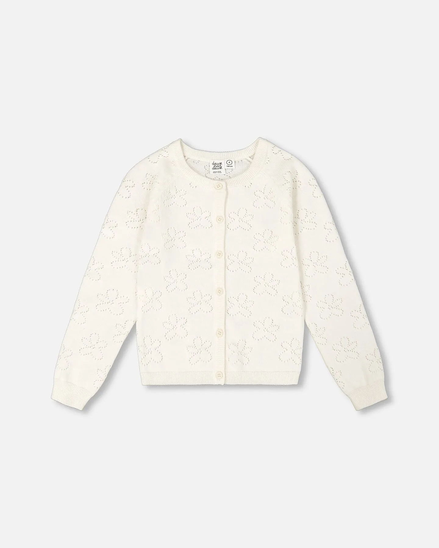 Pointelle Knit Cardigan Sweater White