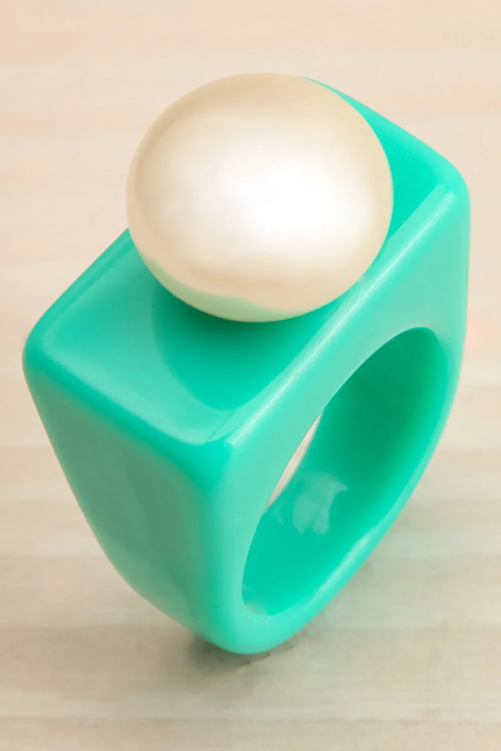 Polly Aqua | Plastic Pearl Ring