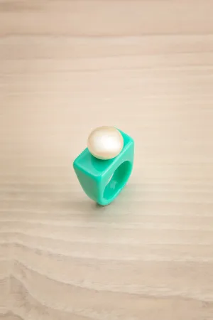 Polly Aqua | Plastic Pearl Ring