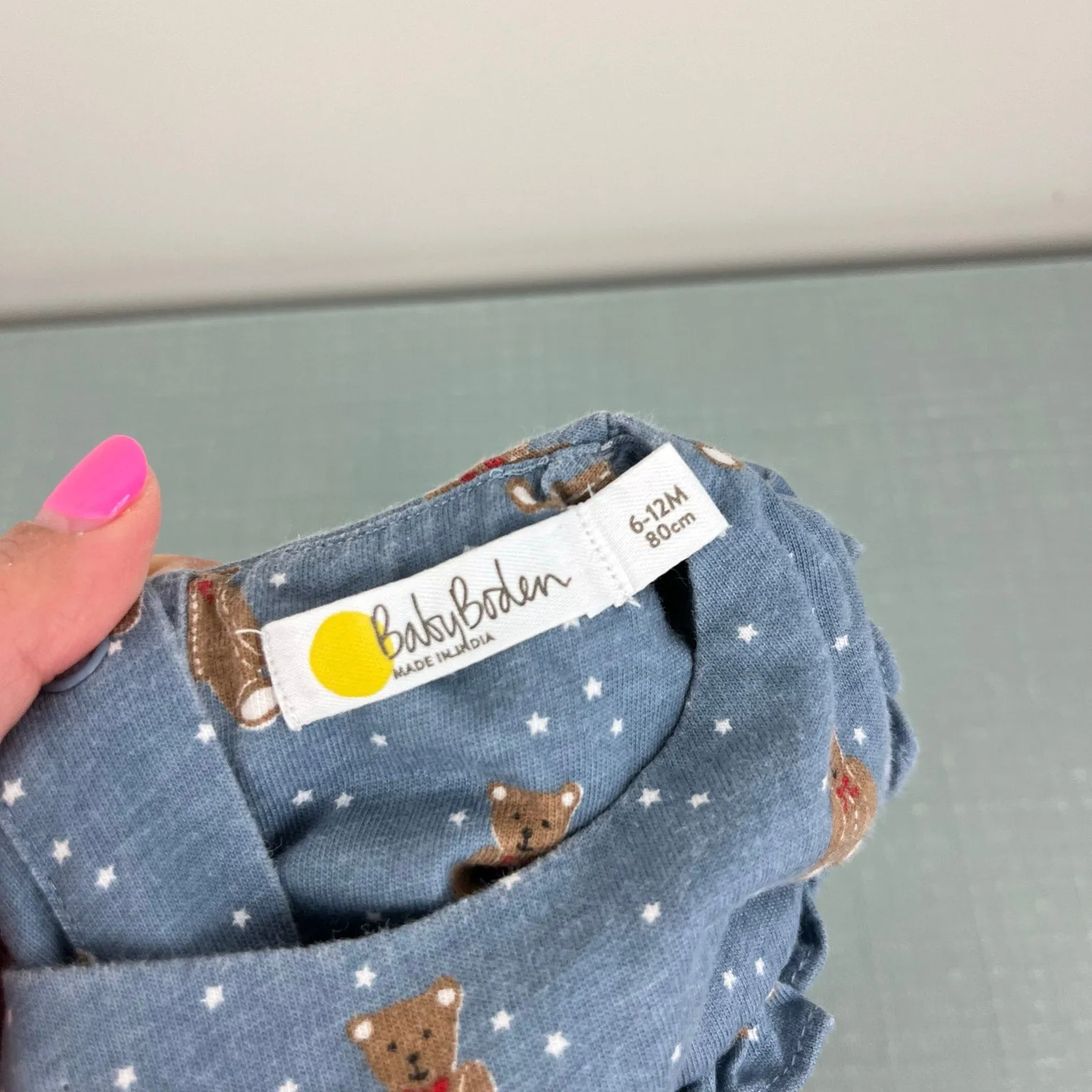 Premium Quality Mini Boden Long Sleeve Ruffle Teddy Bear Blouse Blue 6-12 Months  Dont Miss Out!