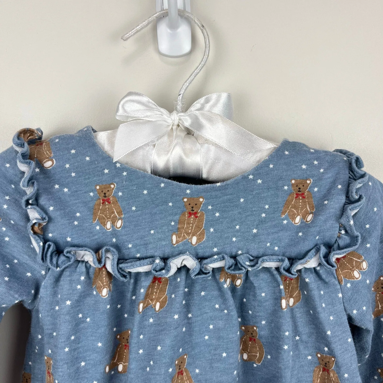Premium Quality Mini Boden Long Sleeve Ruffle Teddy Bear Blouse Blue 6-12 Months  Dont Miss Out!