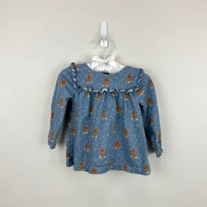 Premium Quality Mini Boden Long Sleeve Ruffle Teddy Bear Blouse Blue 6-12 Months  Dont Miss Out!