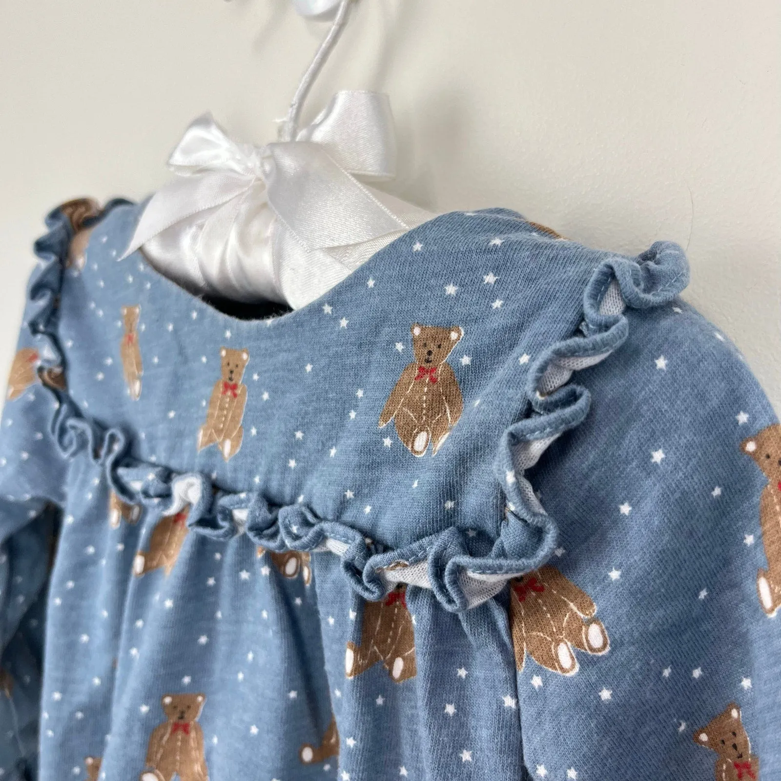 Premium Quality Mini Boden Long Sleeve Ruffle Teddy Bear Blouse Blue 6-12 Months  Dont Miss Out!