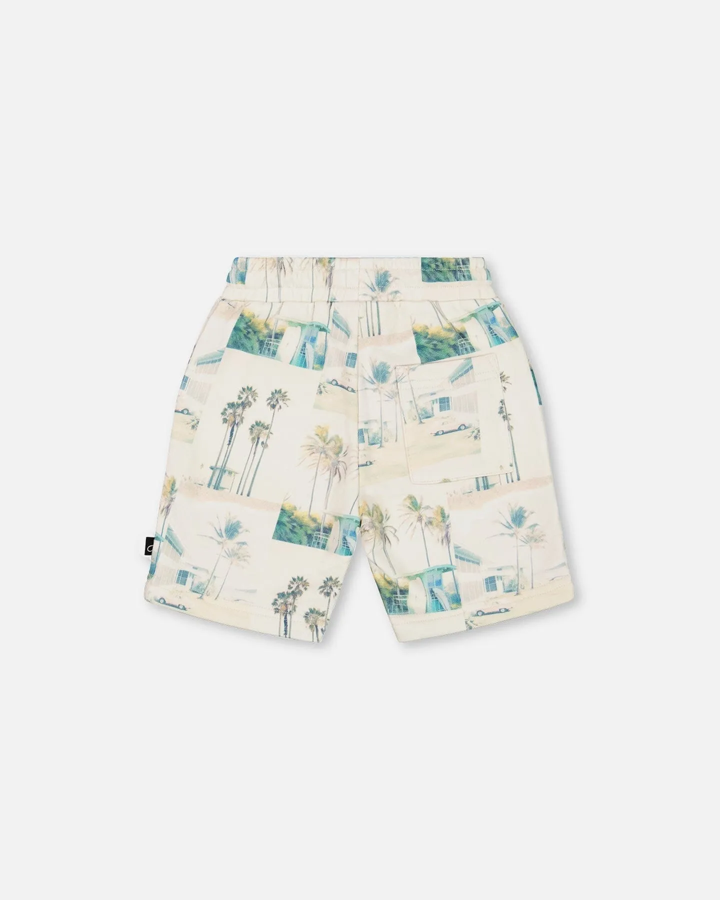 Printed French Terry Short Beige Palm Tree And Teal