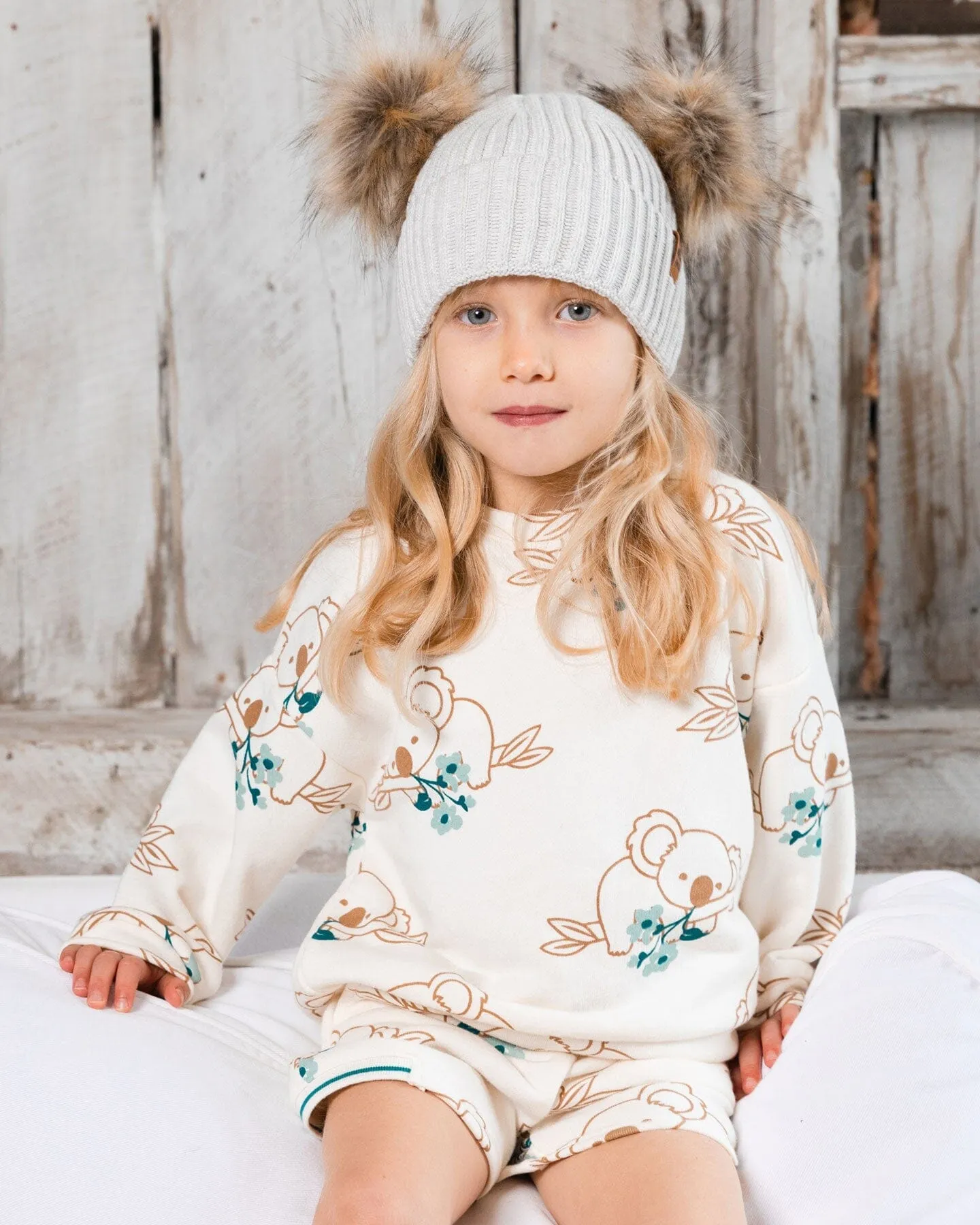 Printed French Terry Sweatshirt Off-White And Koala
