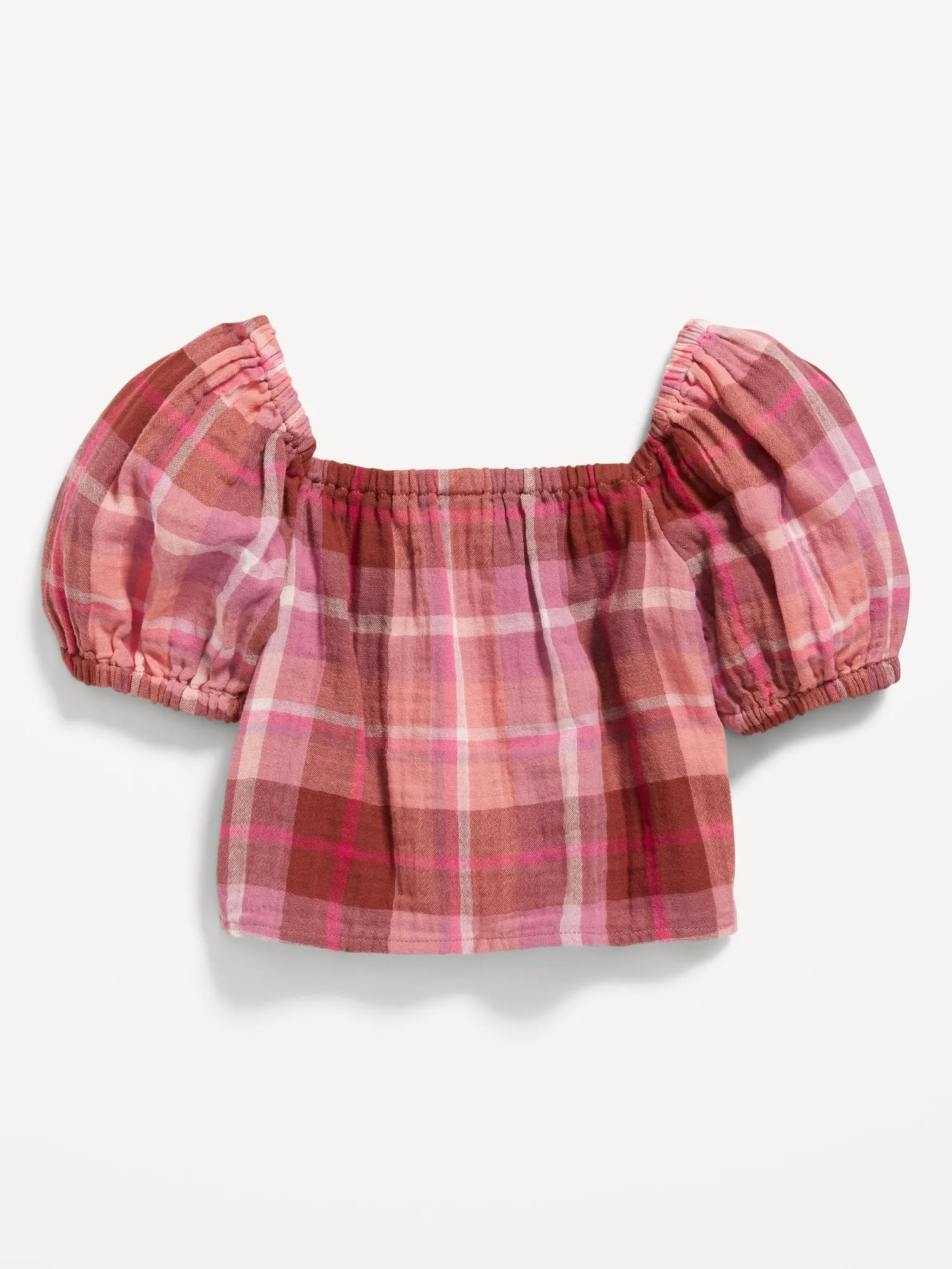 Puff-Sleeve Double-Weave Tie-Knot Top for Girls