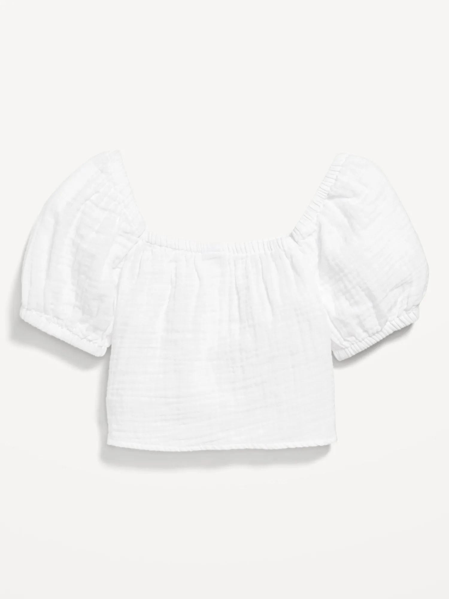 Puff-Sleeve Double-Weave Tie-Knot Top for Girls