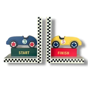 Reed & Barton Wooden Racecar Book Ends