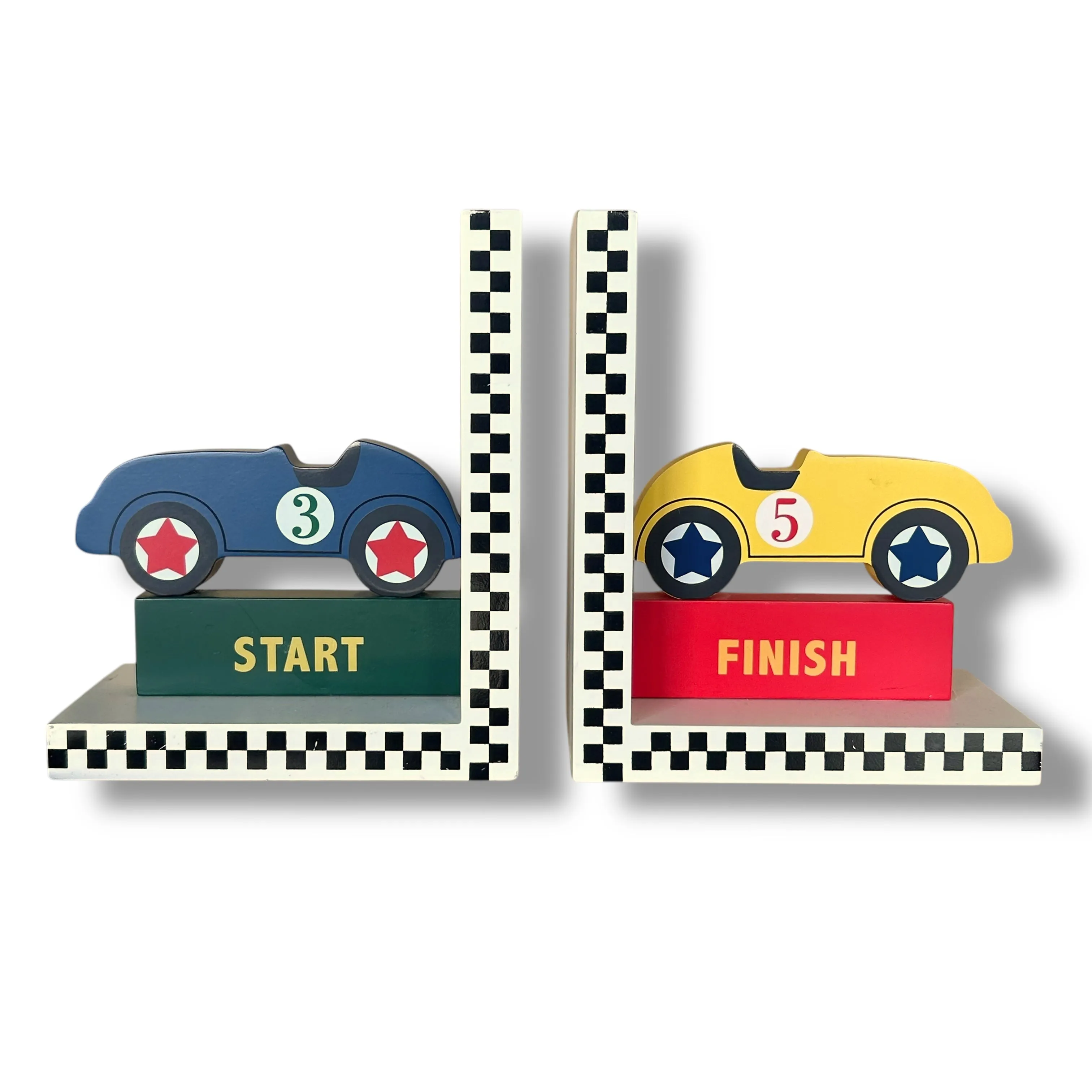Reed & Barton Wooden Racecar Book Ends