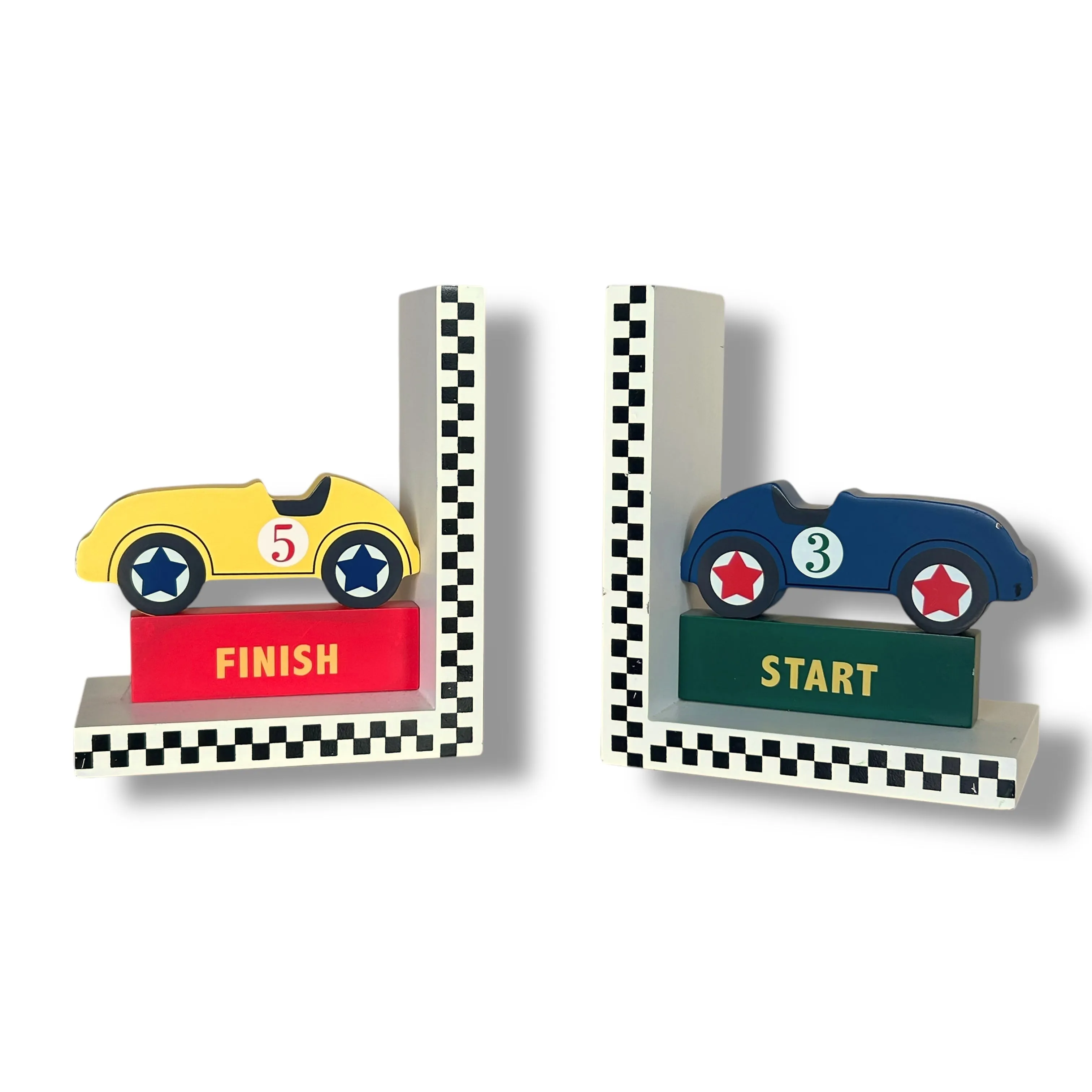 Reed & Barton Wooden Racecar Book Ends