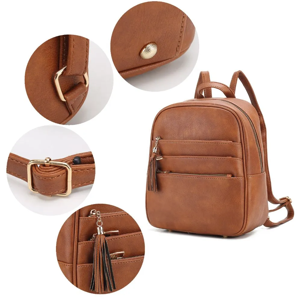 Roxane Vegan Leather Womens Backpack with Mini Backpack and Wristlet Pouch- 3 pieces
