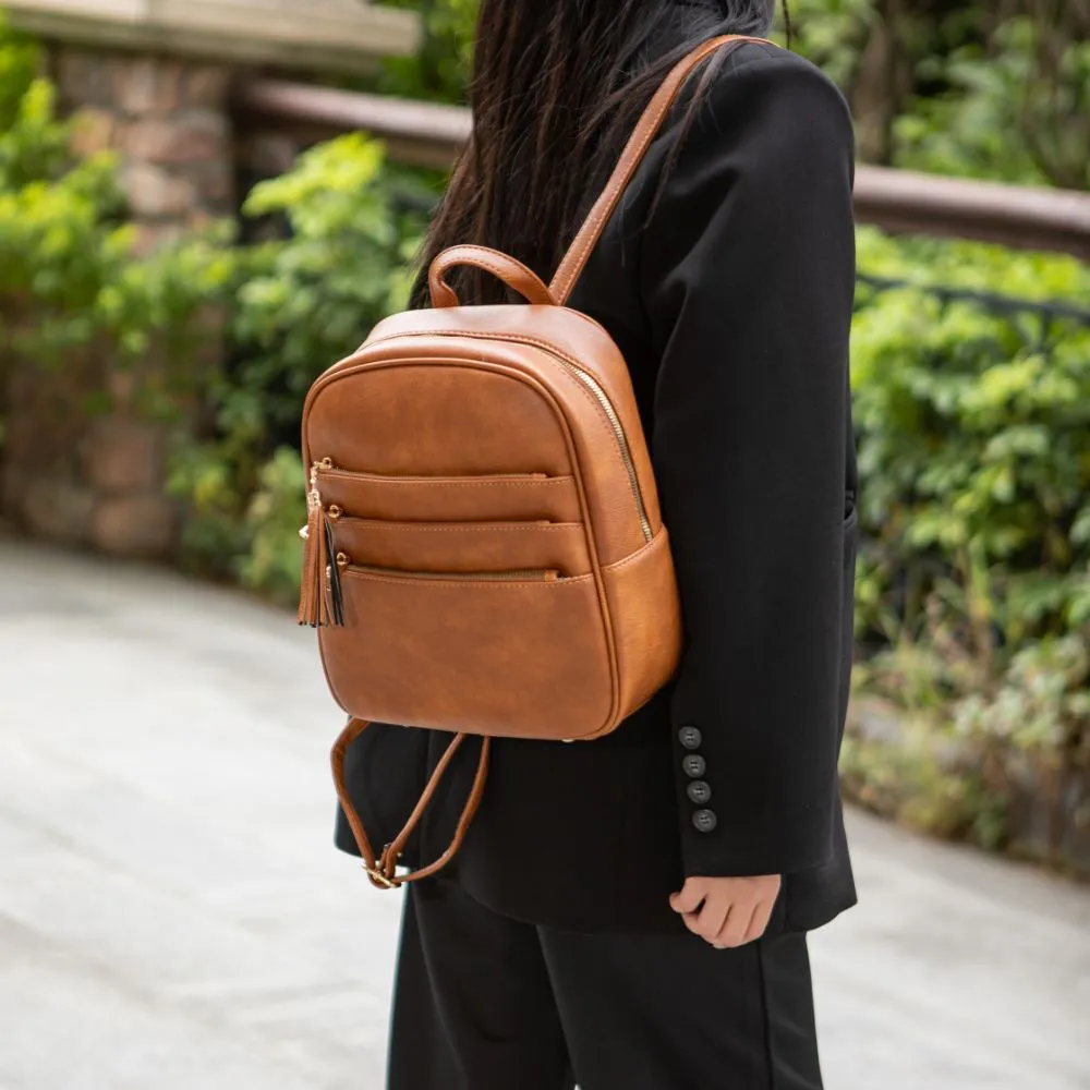 Roxane Vegan Leather Womens Backpack with Mini Backpack and Wristlet Pouch- 3 pieces