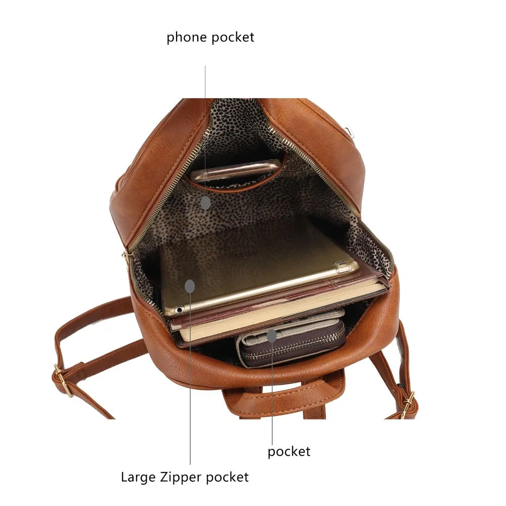 Roxane Vegan Leather Womens Backpack with Mini Backpack and Wristlet Pouch- 3 pieces