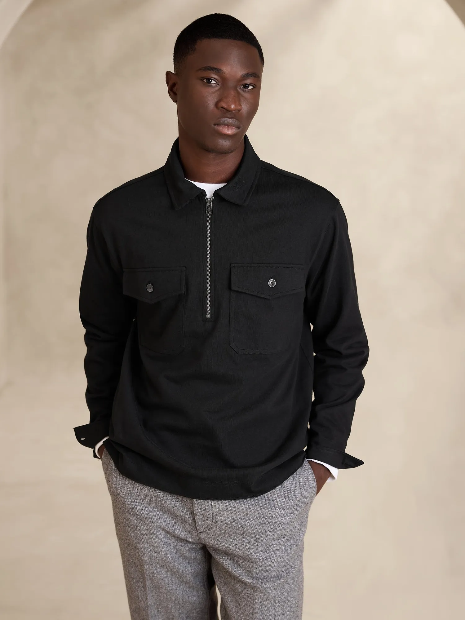 Rugged Cotton Half-Zip Banana Republic