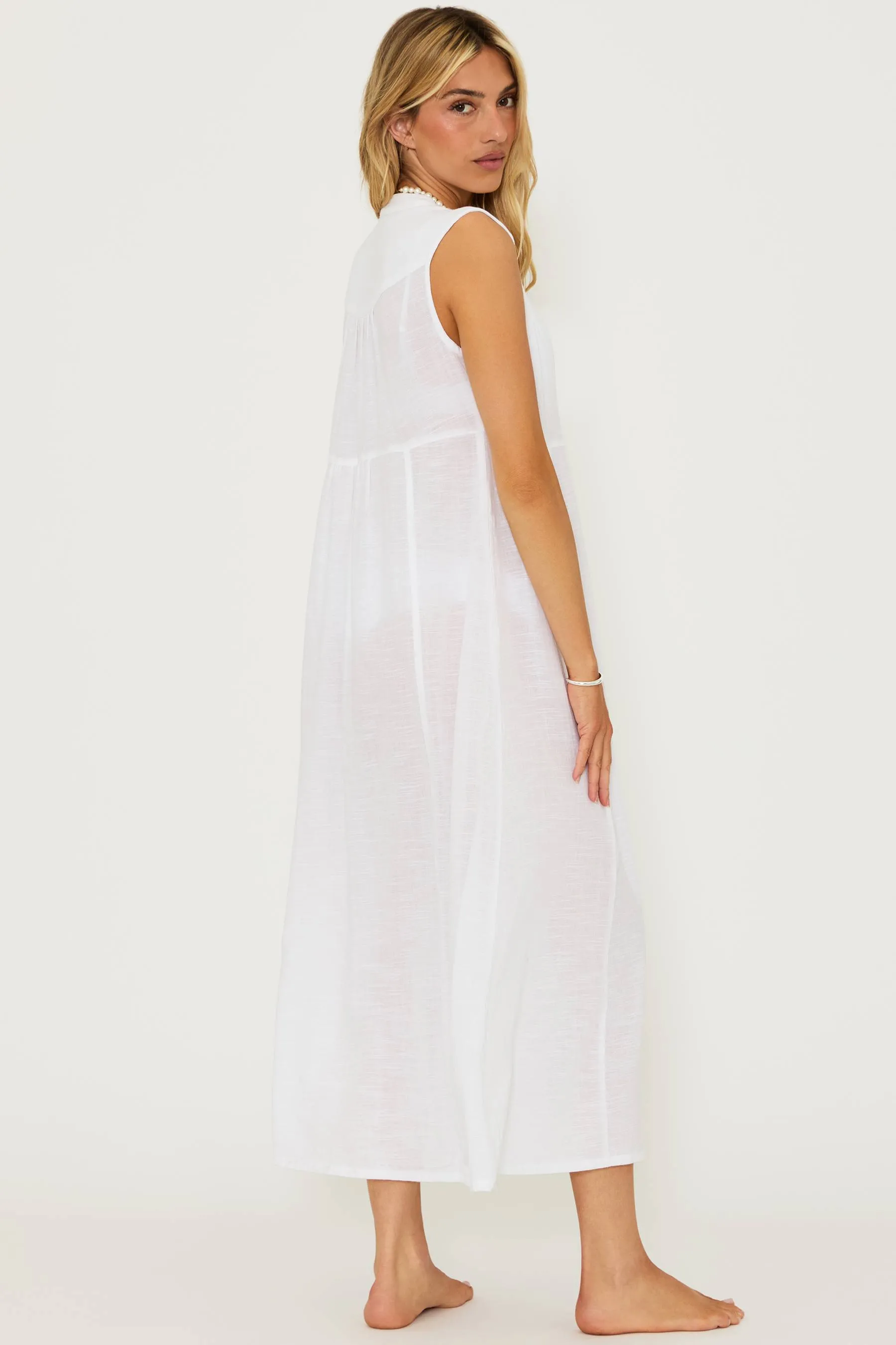Sandra Dress White Linen Beach Riot
