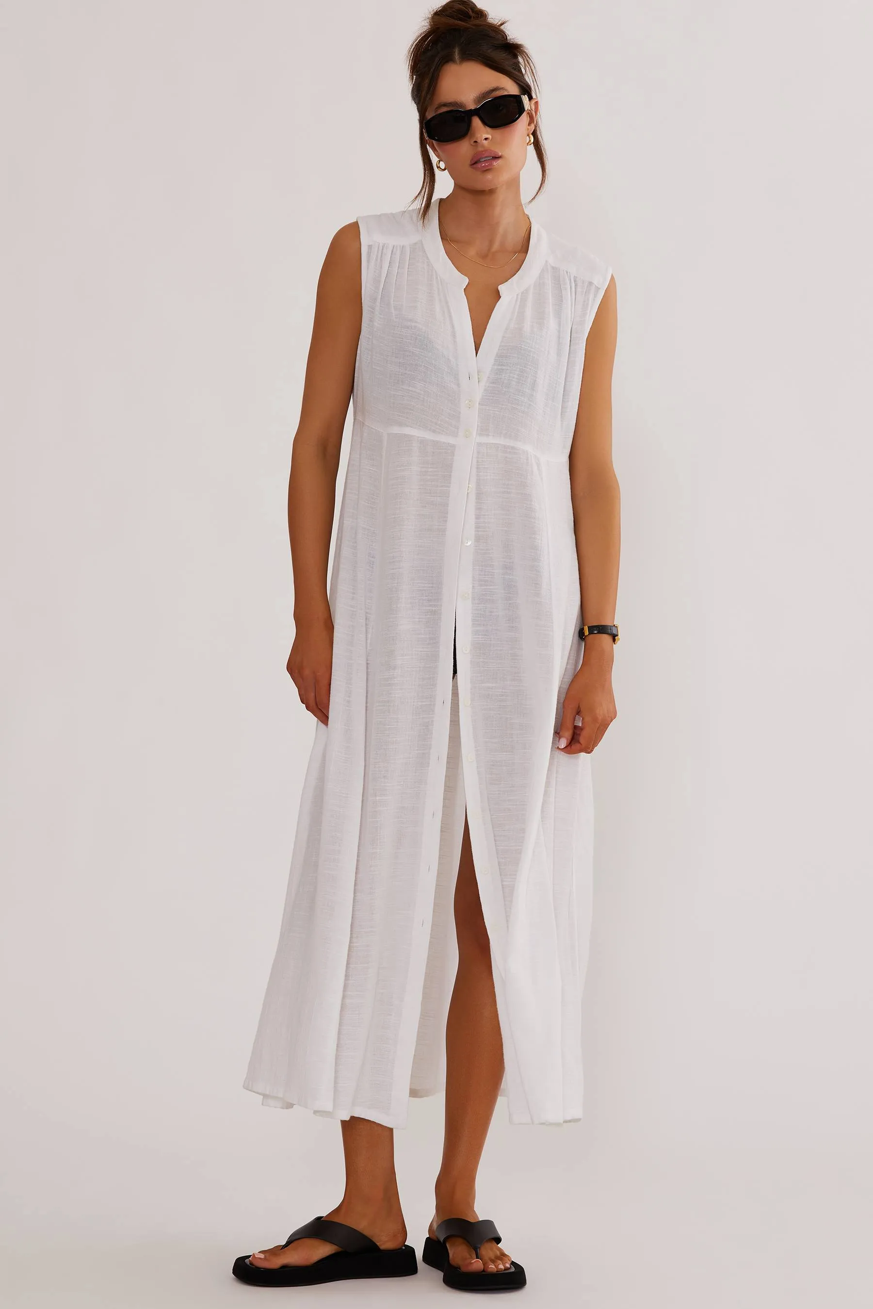 Sandra Dress White Linen Beach Riot