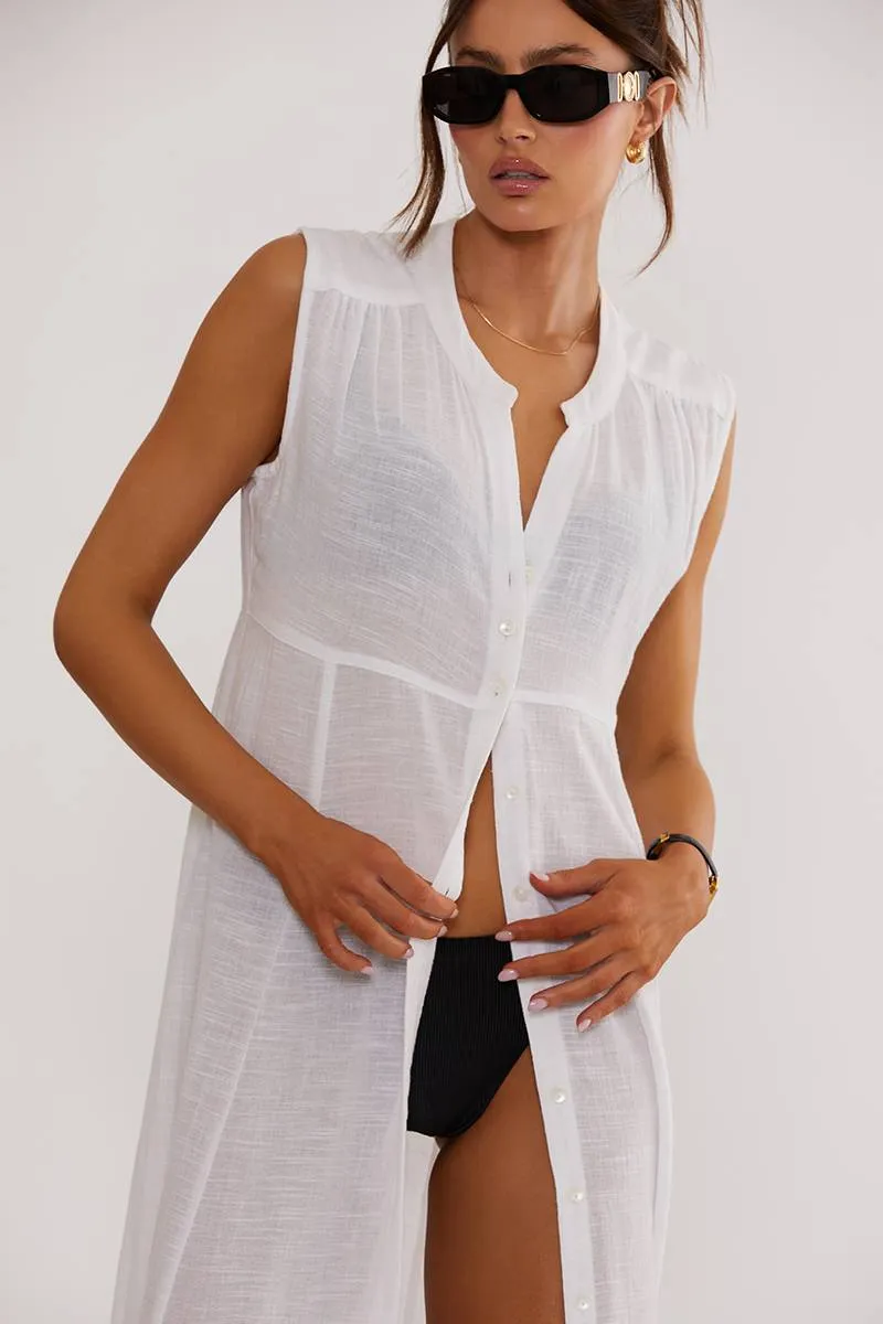 Sandra Dress White Linen Beach Riot
