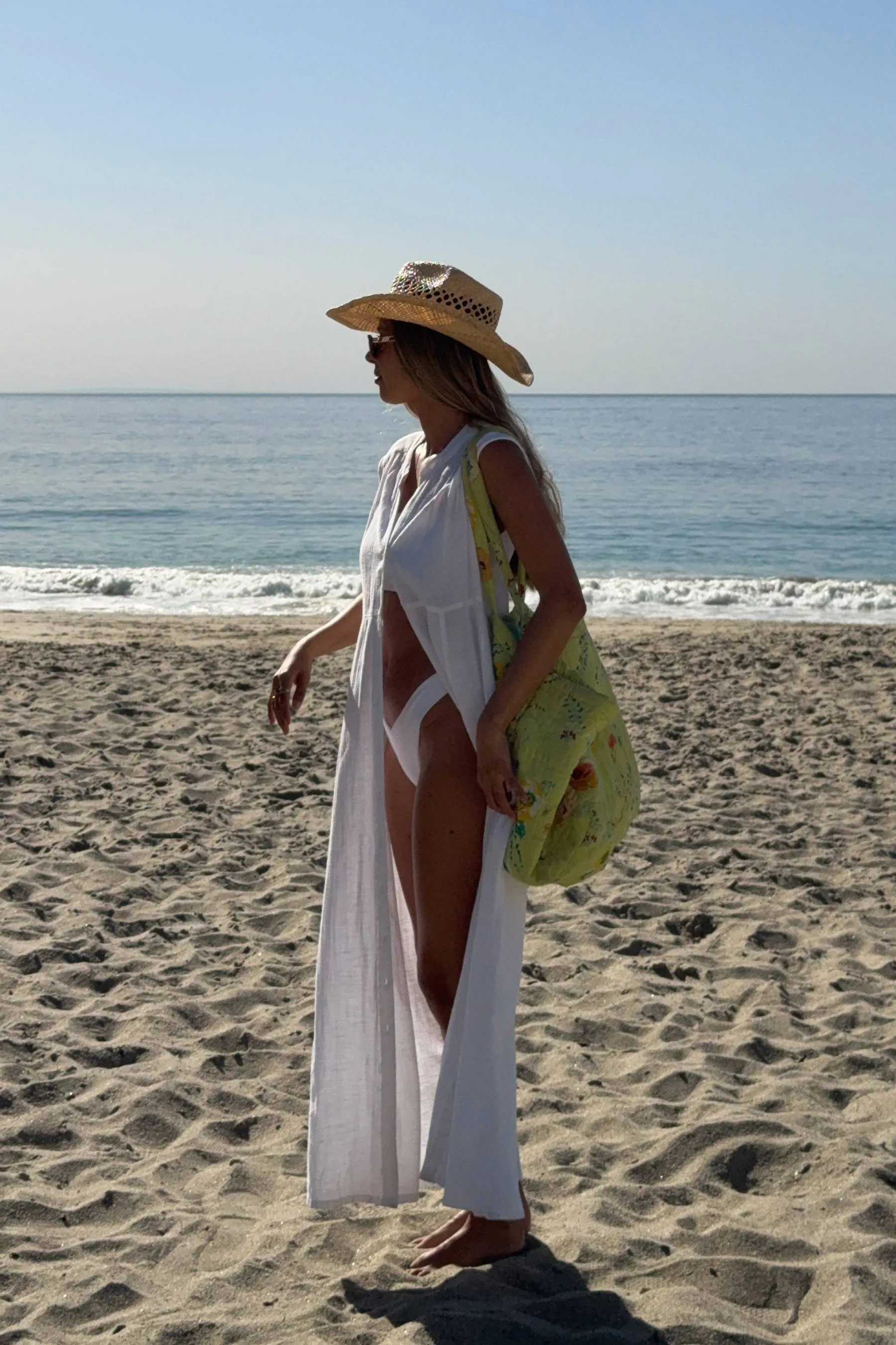 Sandra Dress White Linen Beach Riot