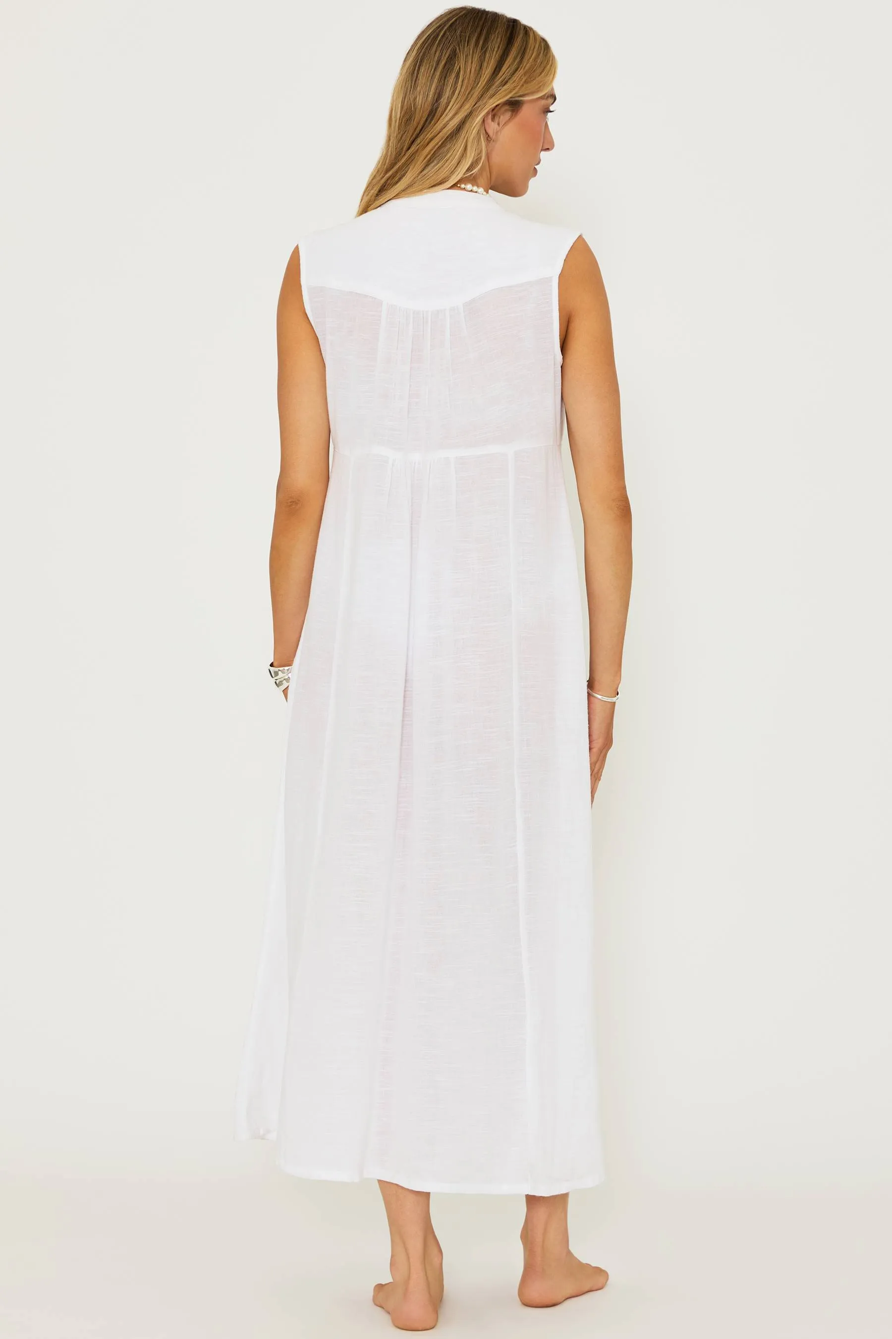 Sandra Dress White Linen Beach Riot