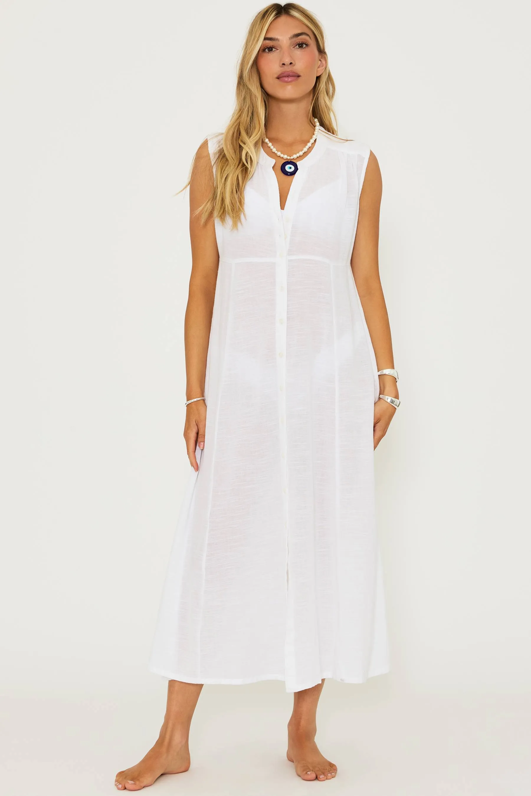 Sandra Dress White Linen Beach Riot