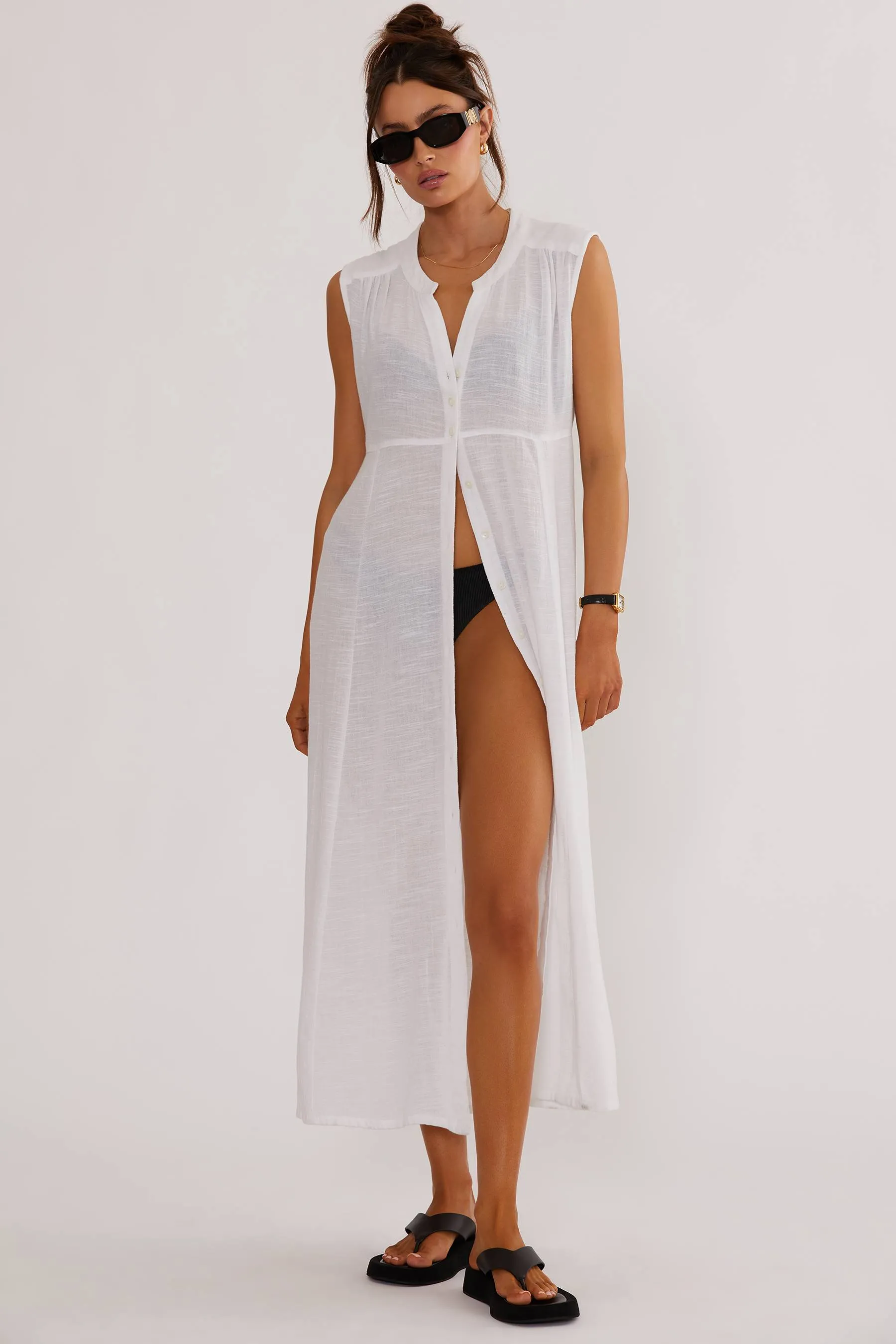 Sandra Dress White Linen Beach Riot