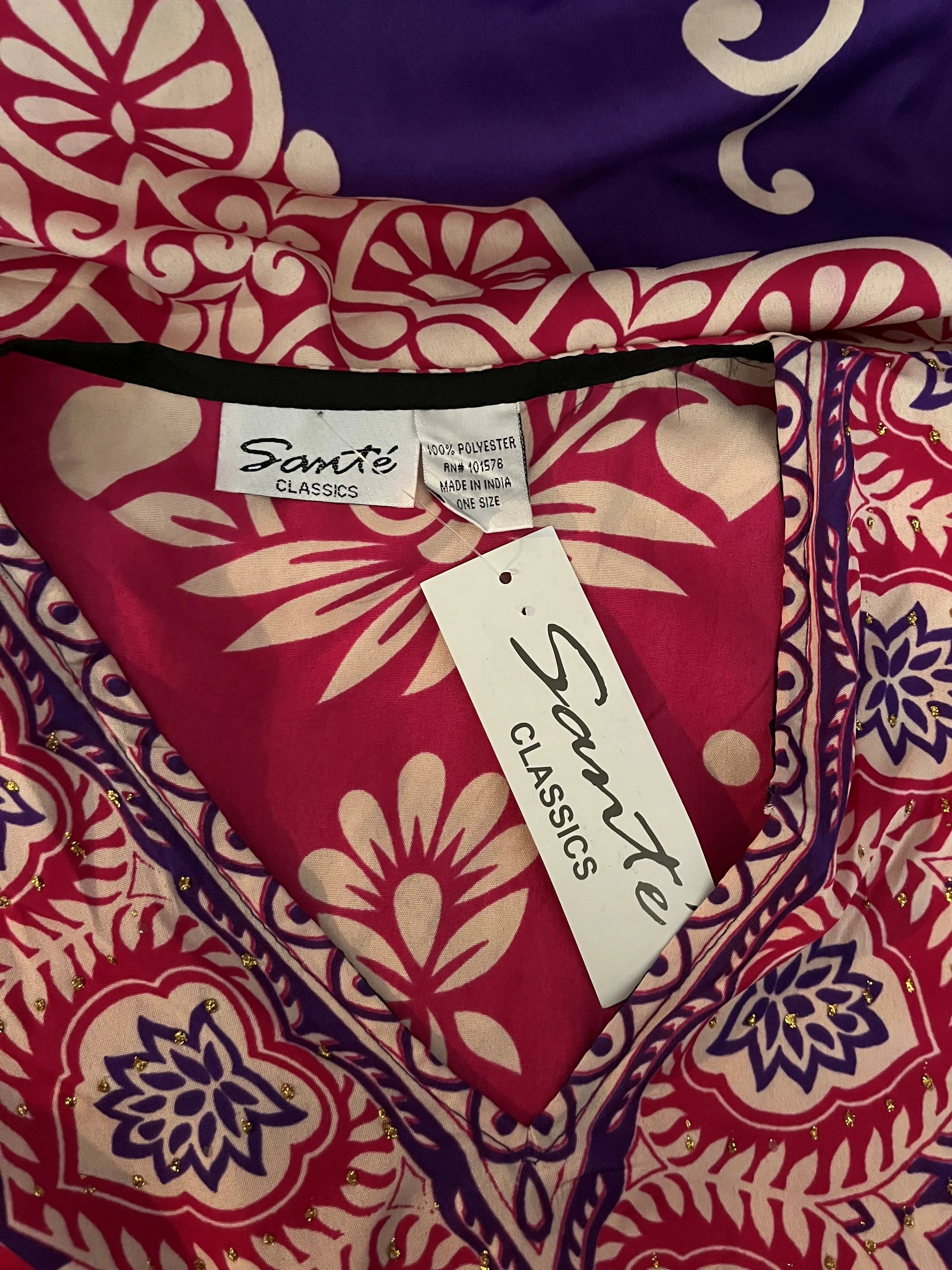 Sant Size Open Pink & Purple Floral Caftan NWT