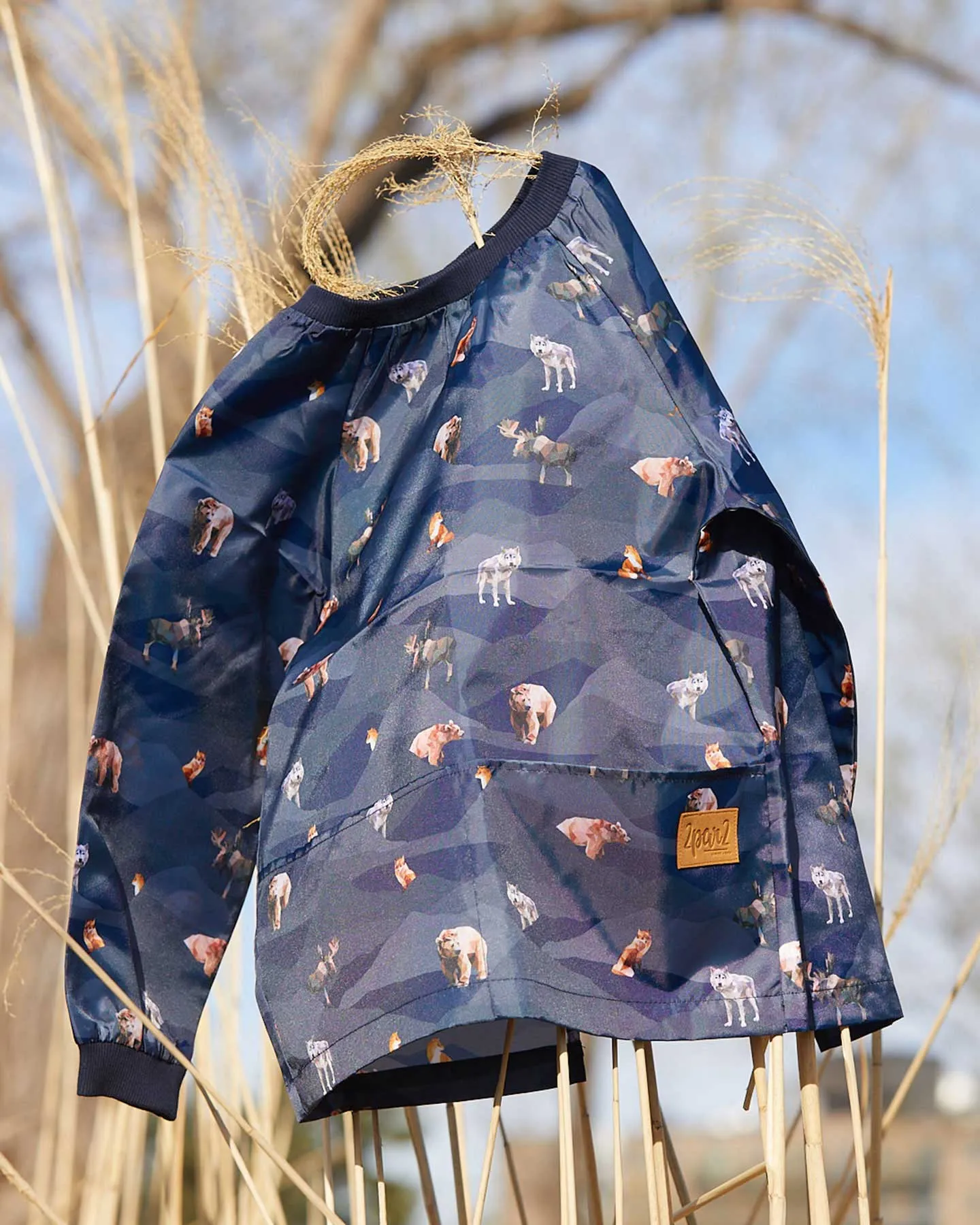 School Apron Navy Printed Mountains Animals