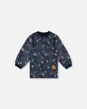 School Apron Navy Printed Mountains Animals