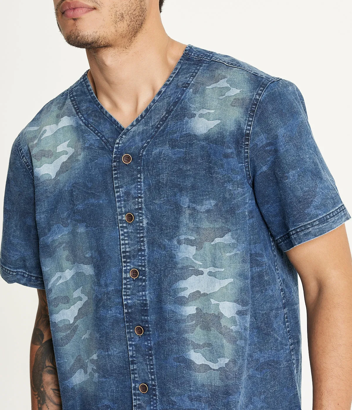 Selling Fast Brooklyn Laundry Men's Baseball Denim Shirt Vintage Distress  Ends Soon!