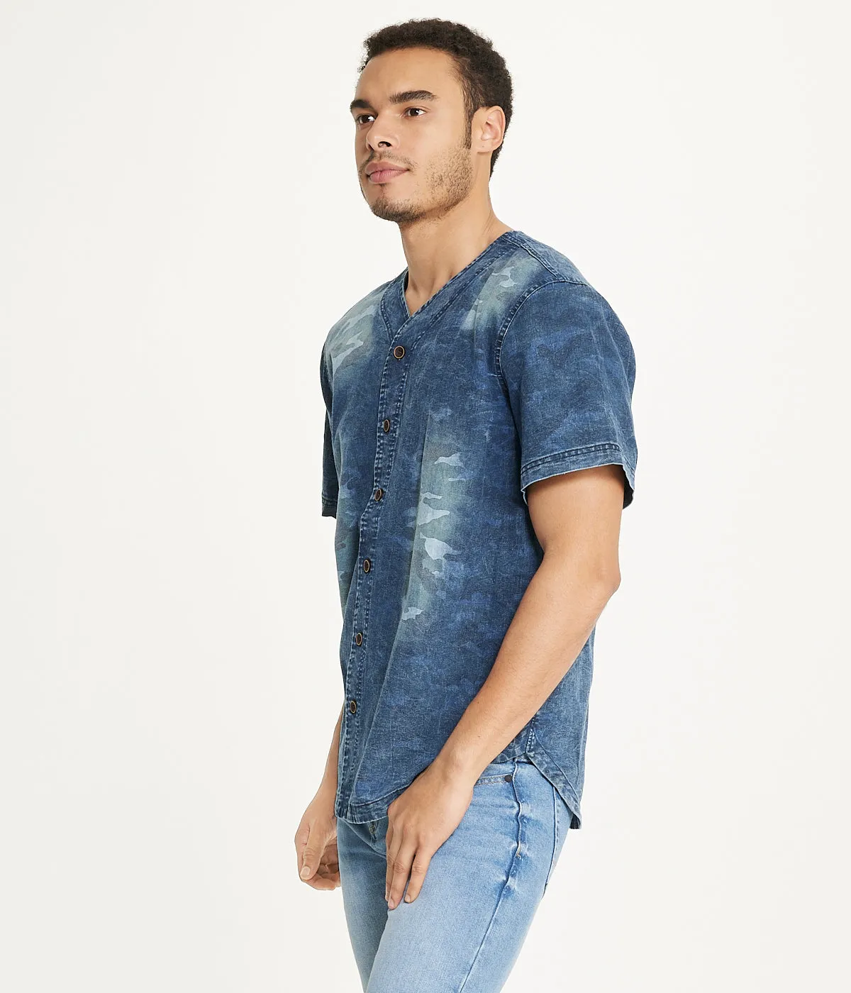 Selling Fast Brooklyn Laundry Men's Baseball Denim Shirt Vintage Distress  Ends Soon!