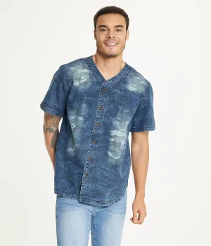 Selling Fast Brooklyn Laundry Men's Baseball Denim Shirt Vintage Distress  Ends Soon!