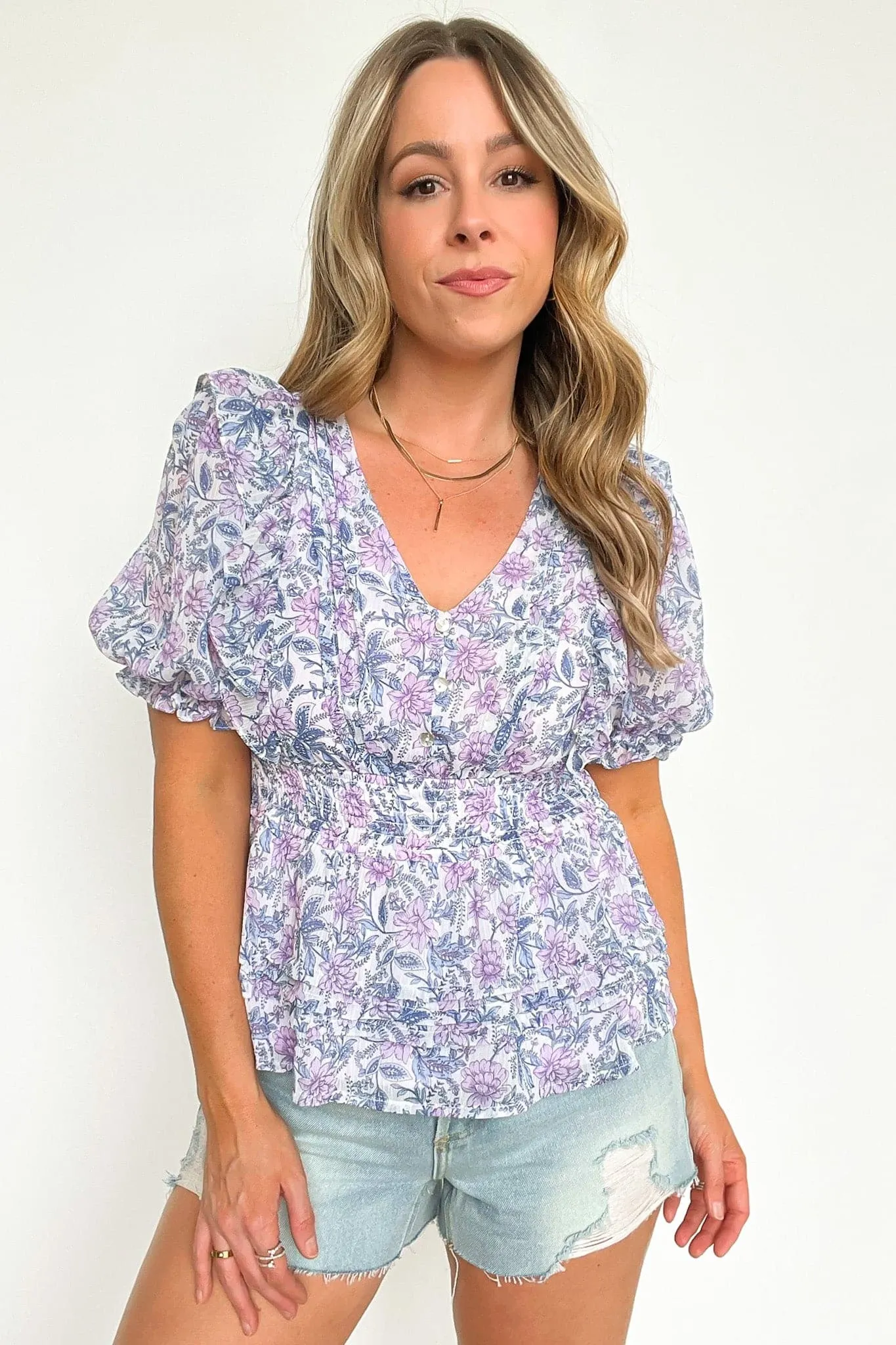Sherrie Floral Pleated Smocked Waist Top - FINAL SALE