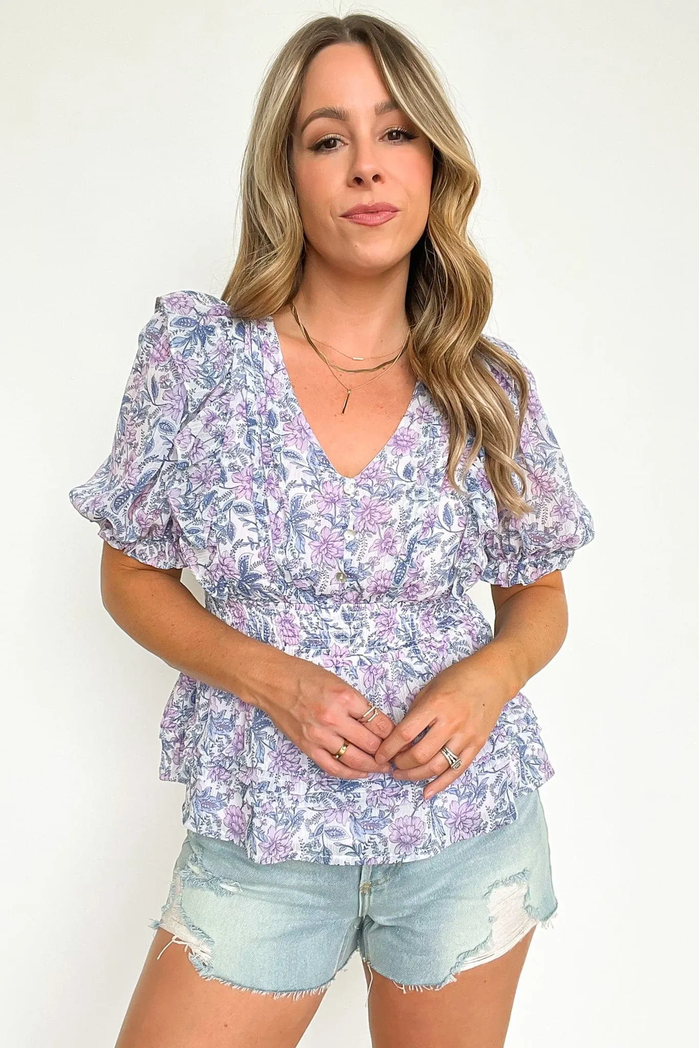 Sherrie Floral Pleated Smocked Waist Top - FINAL SALE