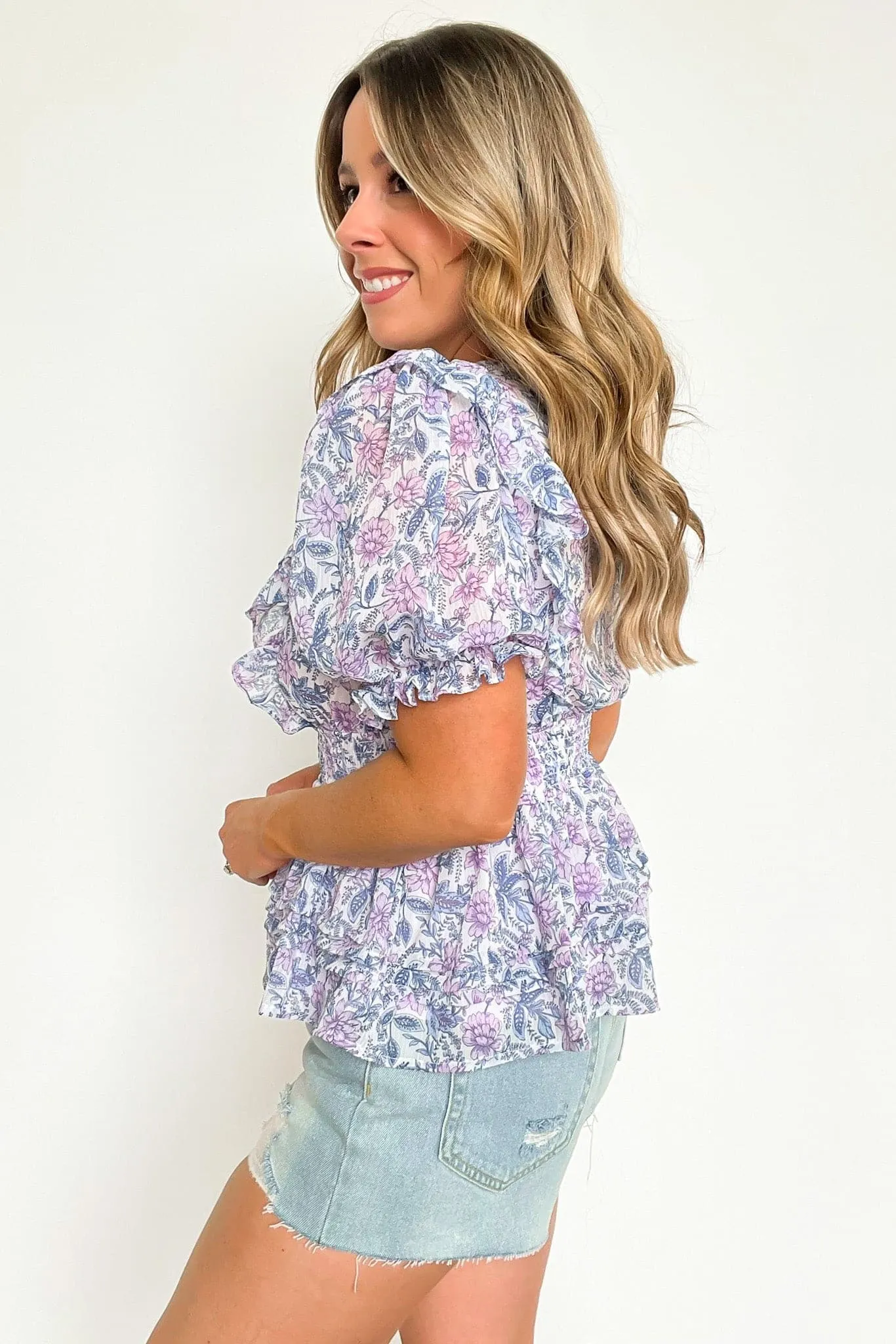 Sherrie Floral Pleated Smocked Waist Top - FINAL SALE
