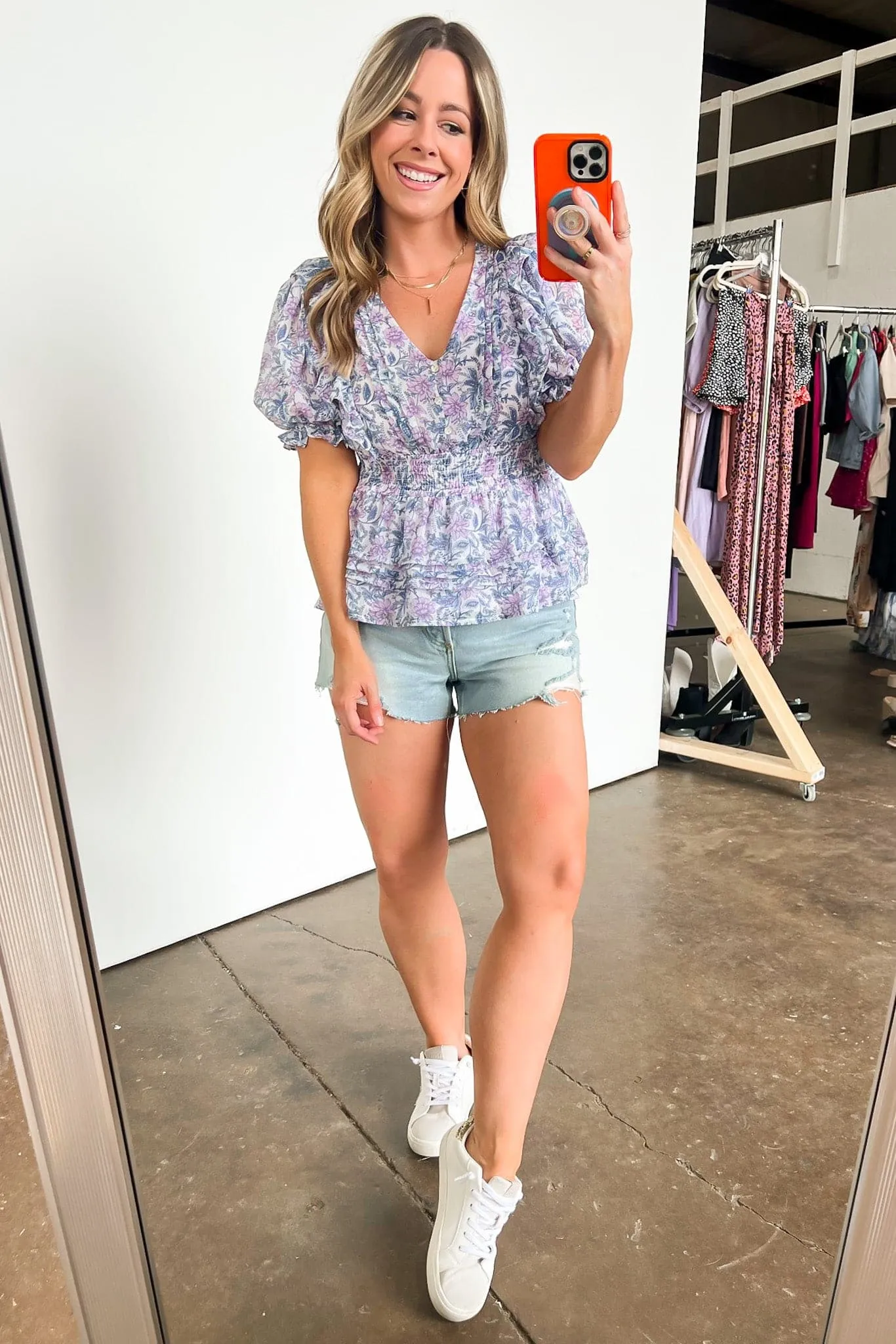 Sherrie Floral Pleated Smocked Waist Top - FINAL SALE
