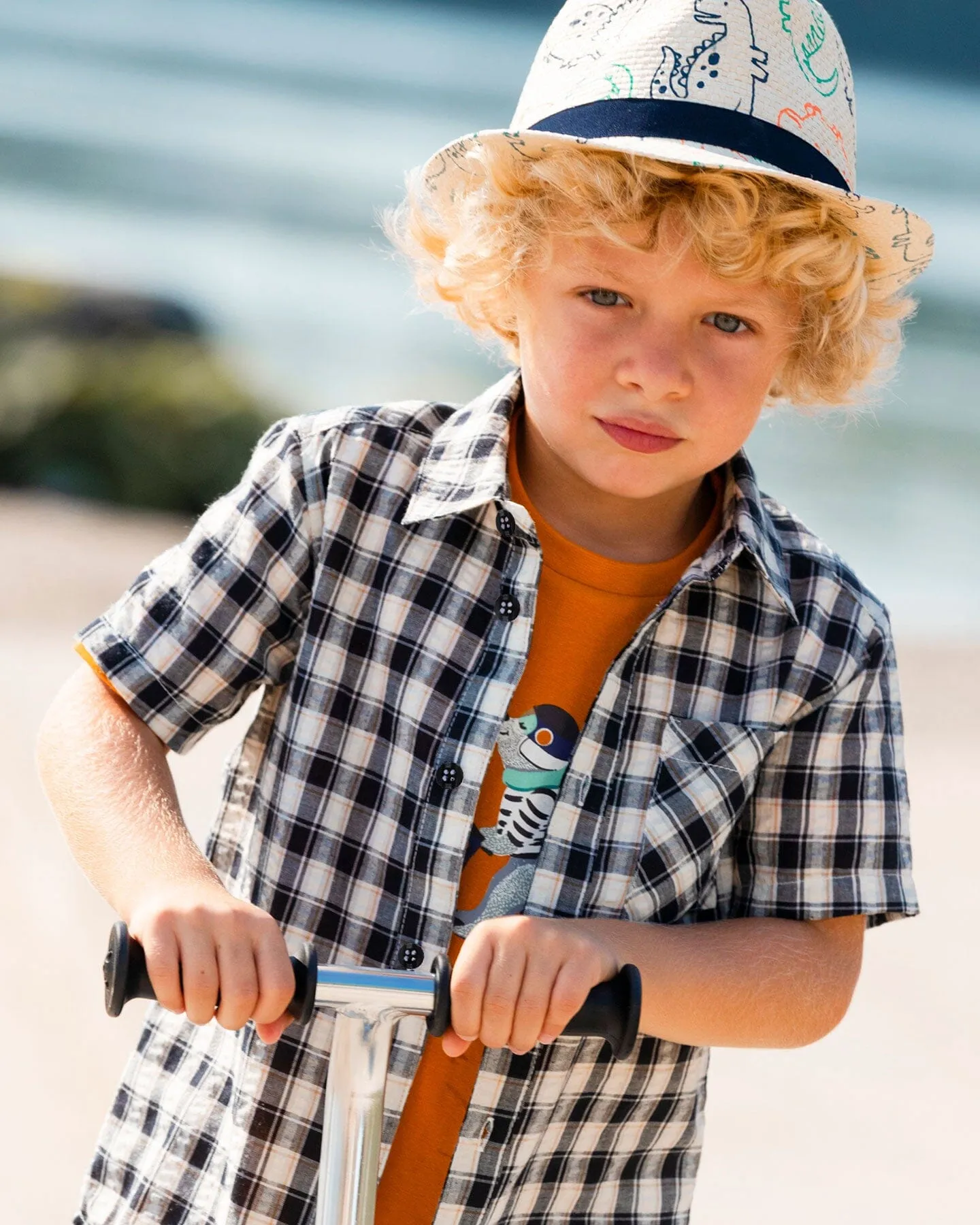 Short Sleeve Button Down Shirt Black And Beige Plaid