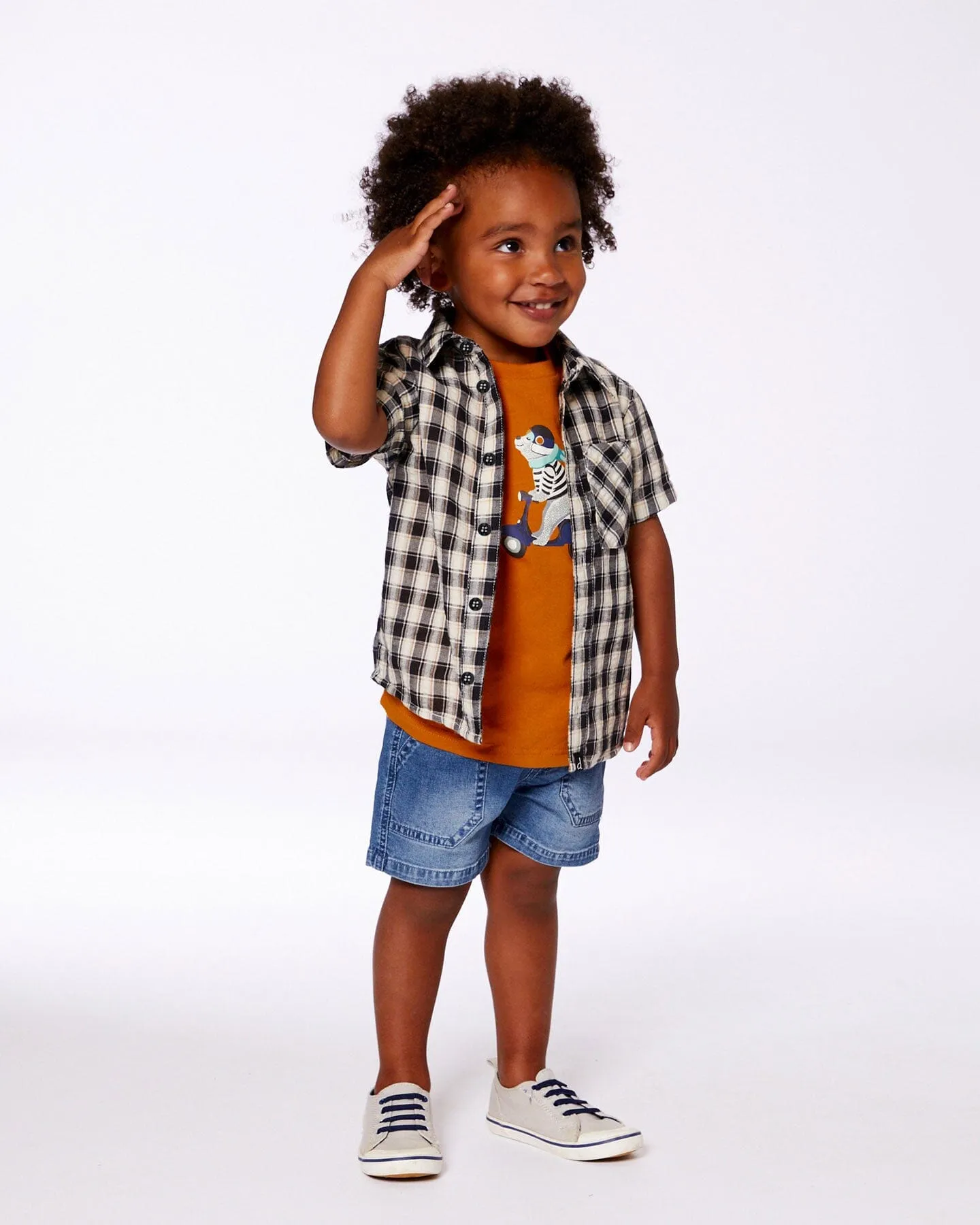 Short Sleeve Button Down Shirt Black And Beige Plaid