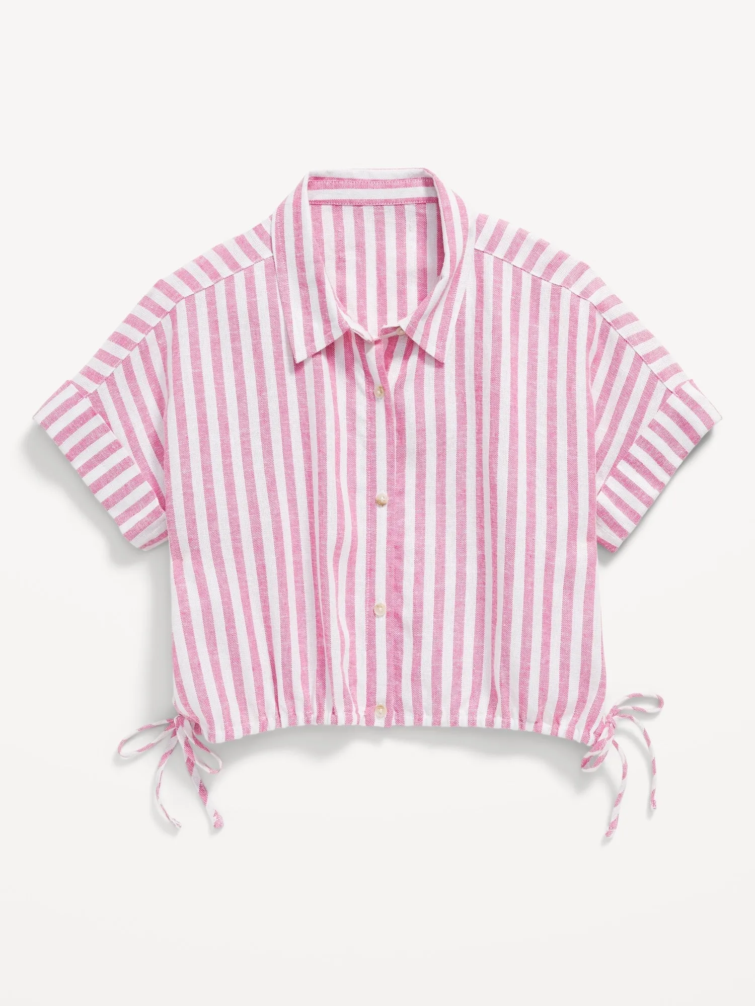 Short-Sleeve Striped Linen-Blend Top for Girls
