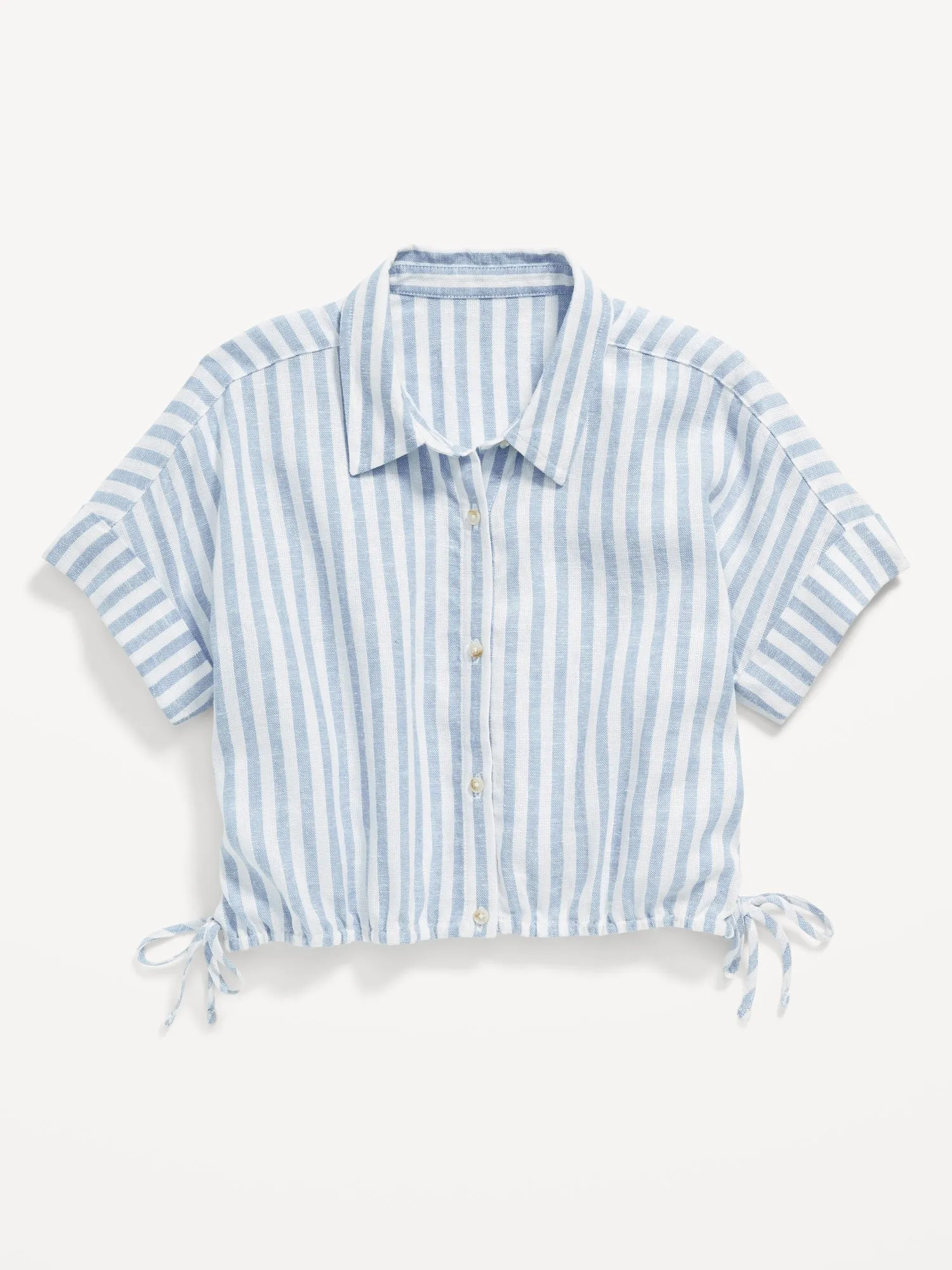 Short-Sleeve Striped Linen-Blend Top for Girls