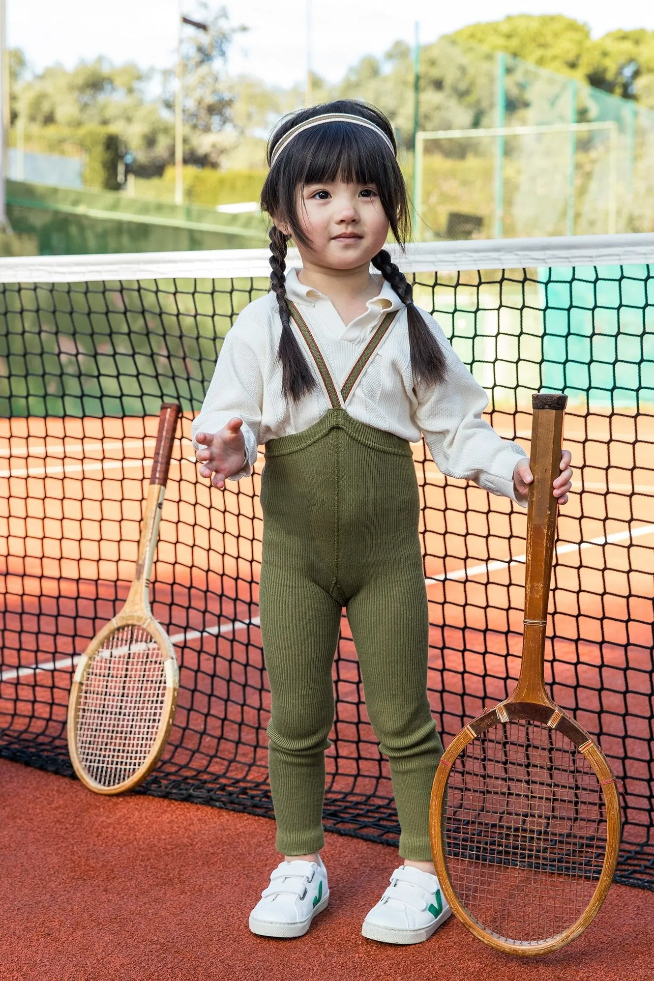 Silly Silas: Retro Ribbed Footless Tights - Olive Striped