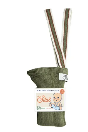 Silly Silas: Retro Ribbed Footless Tights - Olive Striped