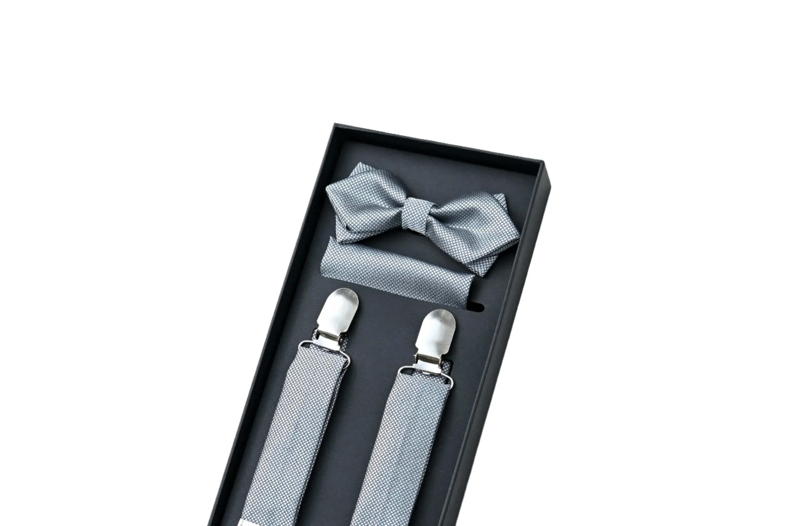 Silver Crosshatched Suspenders Set