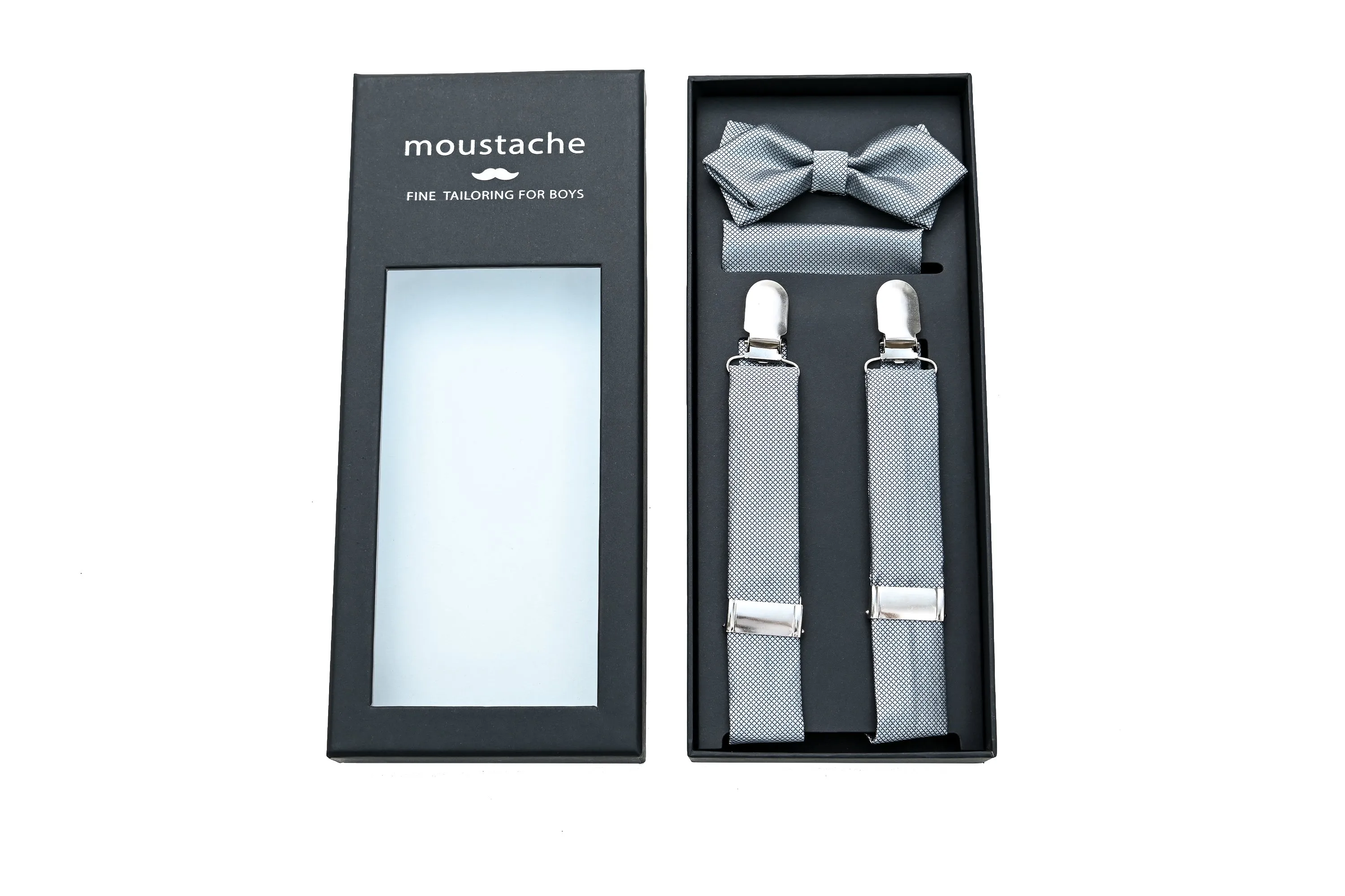 Silver Crosshatched Suspenders Set