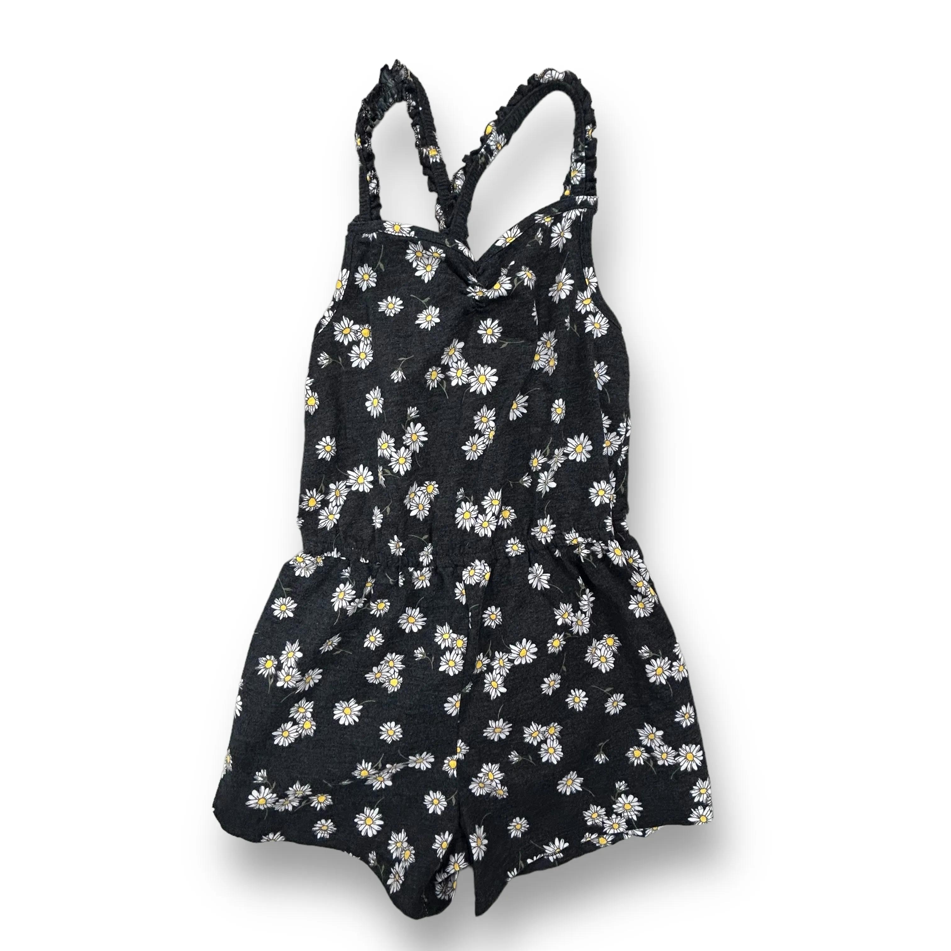 SO Girls Size 10/12 Youth Daisy Print Elastic Waist Spaghetti Strap Romper