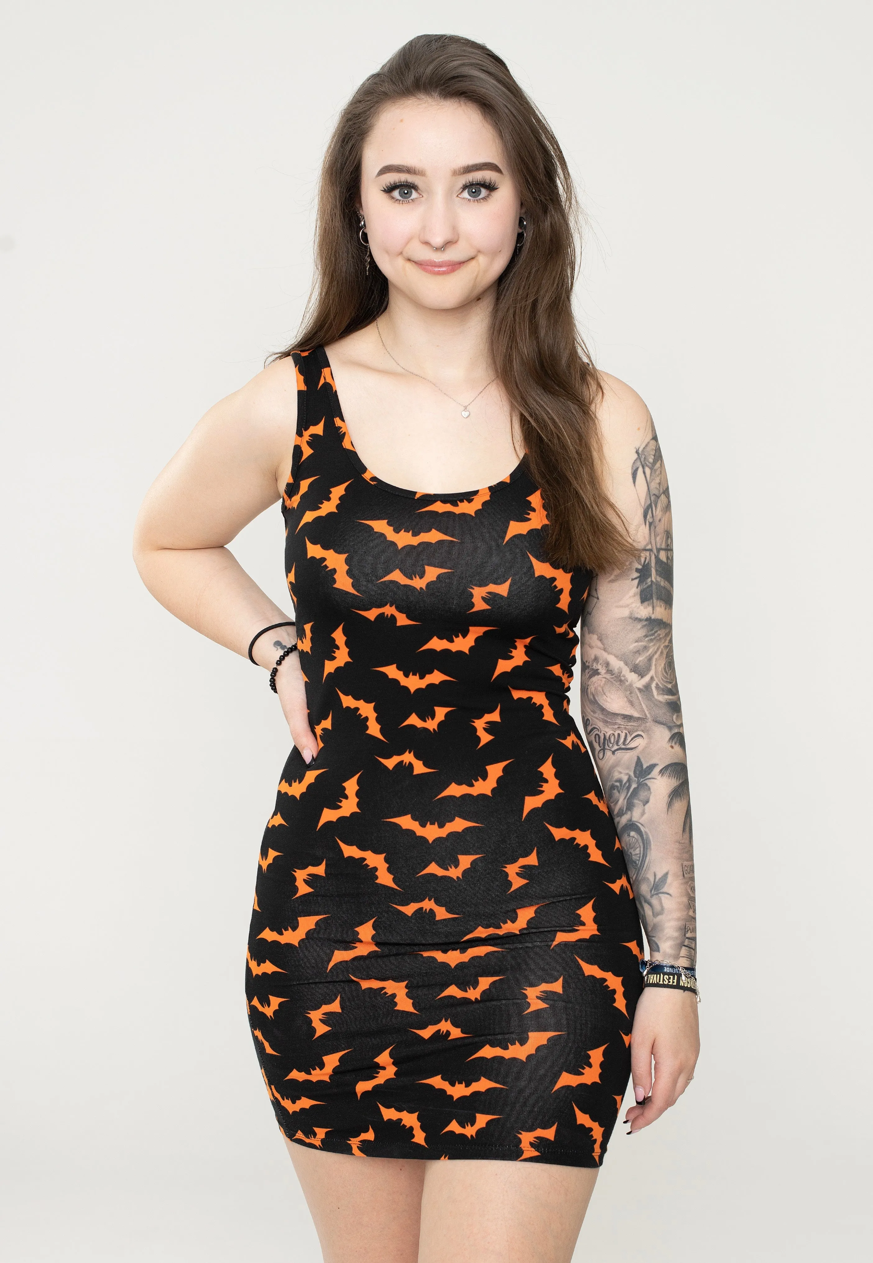 Sourpuss Clothing - Orange Luna Bats Tank Black - Dress