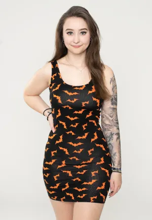 Sourpuss Clothing - Orange Luna Bats Tank Black - Dress