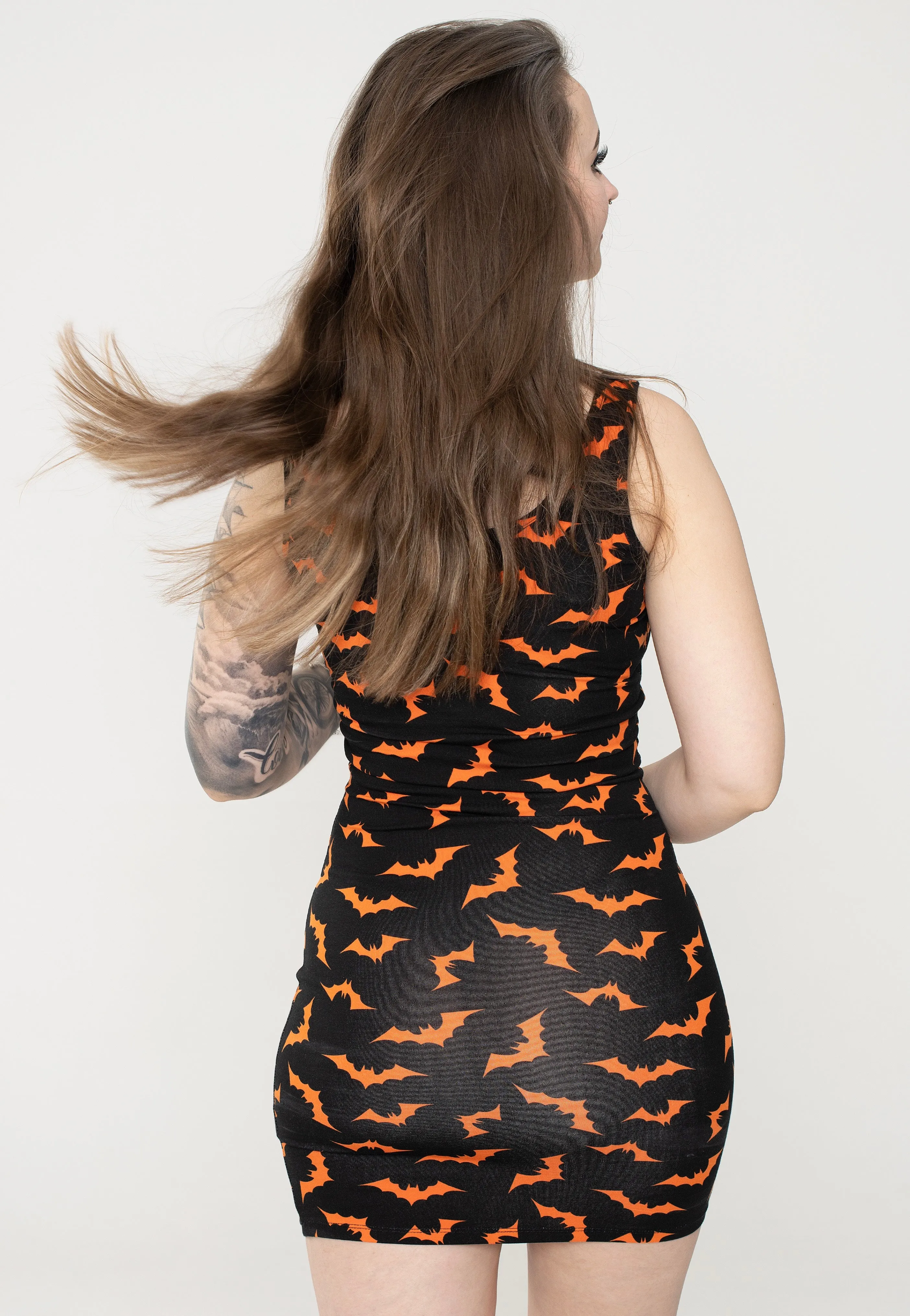 Sourpuss Clothing - Orange Luna Bats Tank Black - Dress