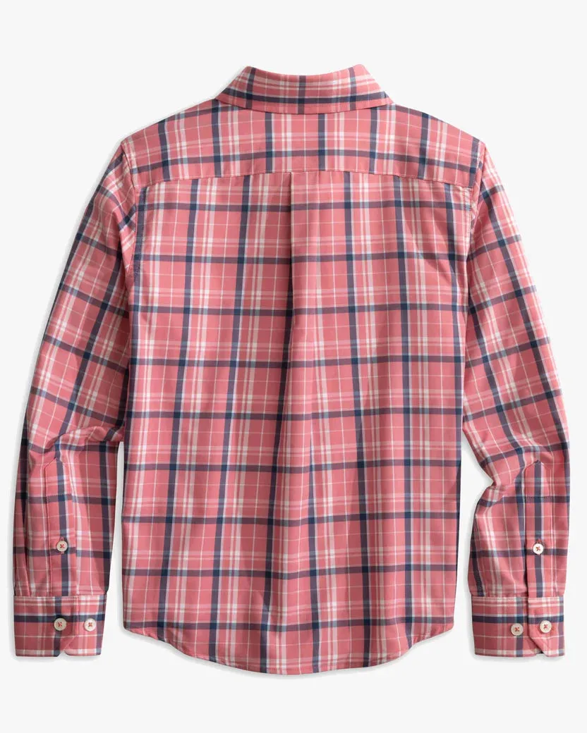 Southern Tide Boys Asheland Plaid Intercoastal Long Sleeve Sport Shirt - Dusty Coral