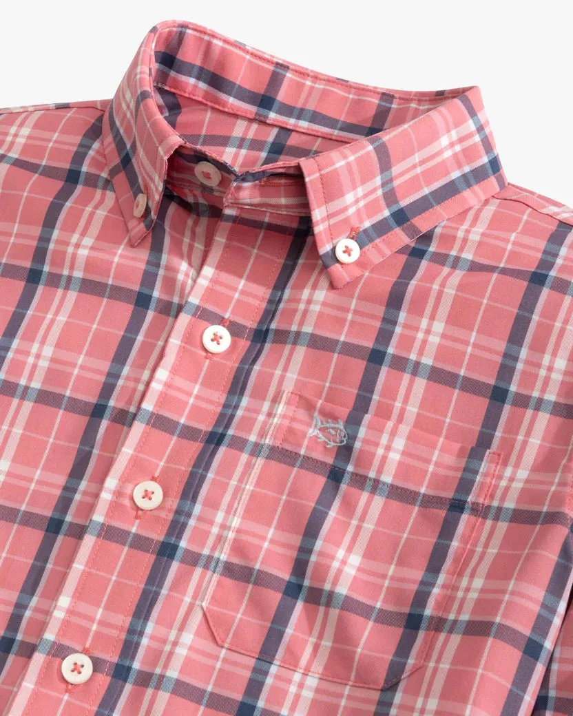 Southern Tide Boys Asheland Plaid Intercoastal Long Sleeve Sport Shirt - Dusty Coral